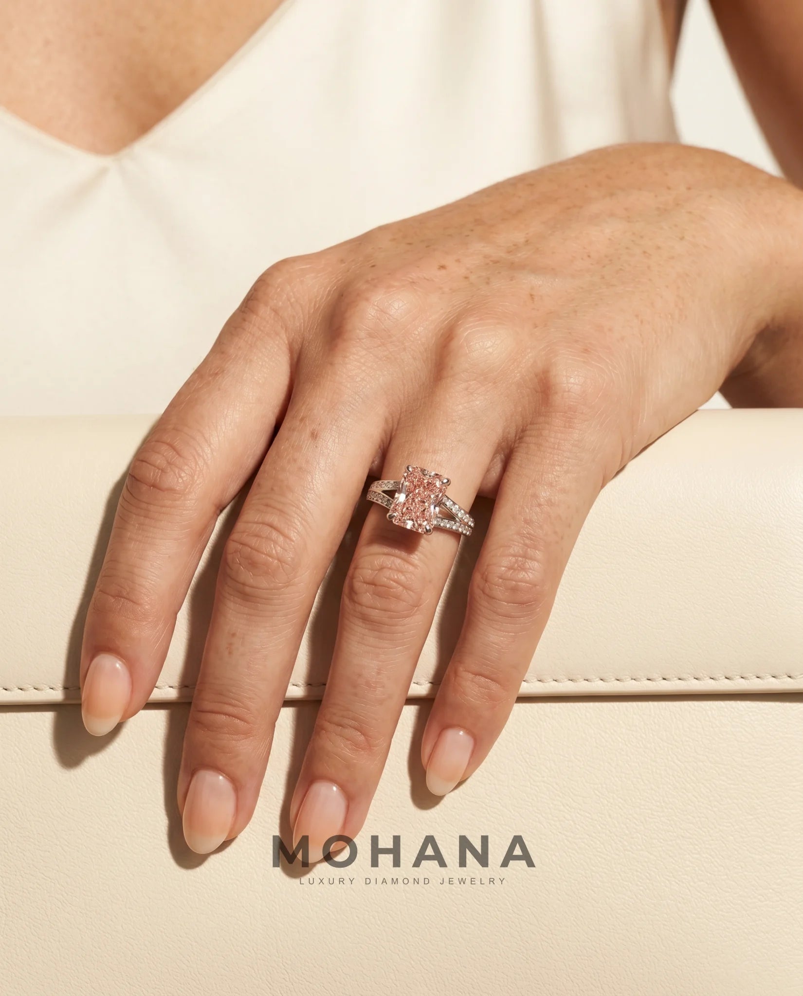 Ready to Ship 4 Carat Fancy Vivid Pink Radiant Diamond Ring — view 14