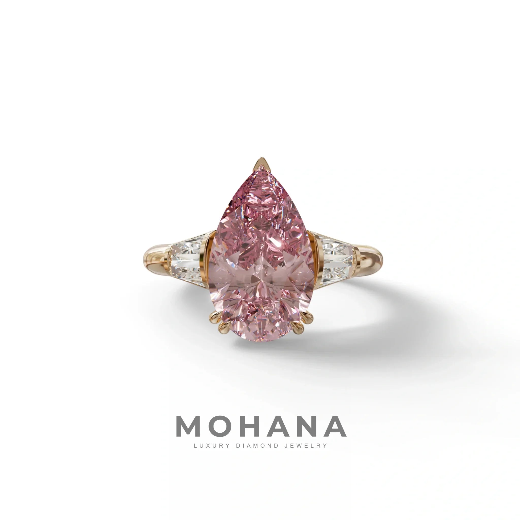 4 Carat Fancy Vivid Pink Pear Cut lab Grown Diamond Engagement Ring - Claire - 10K Solid Gold / Rose Gold