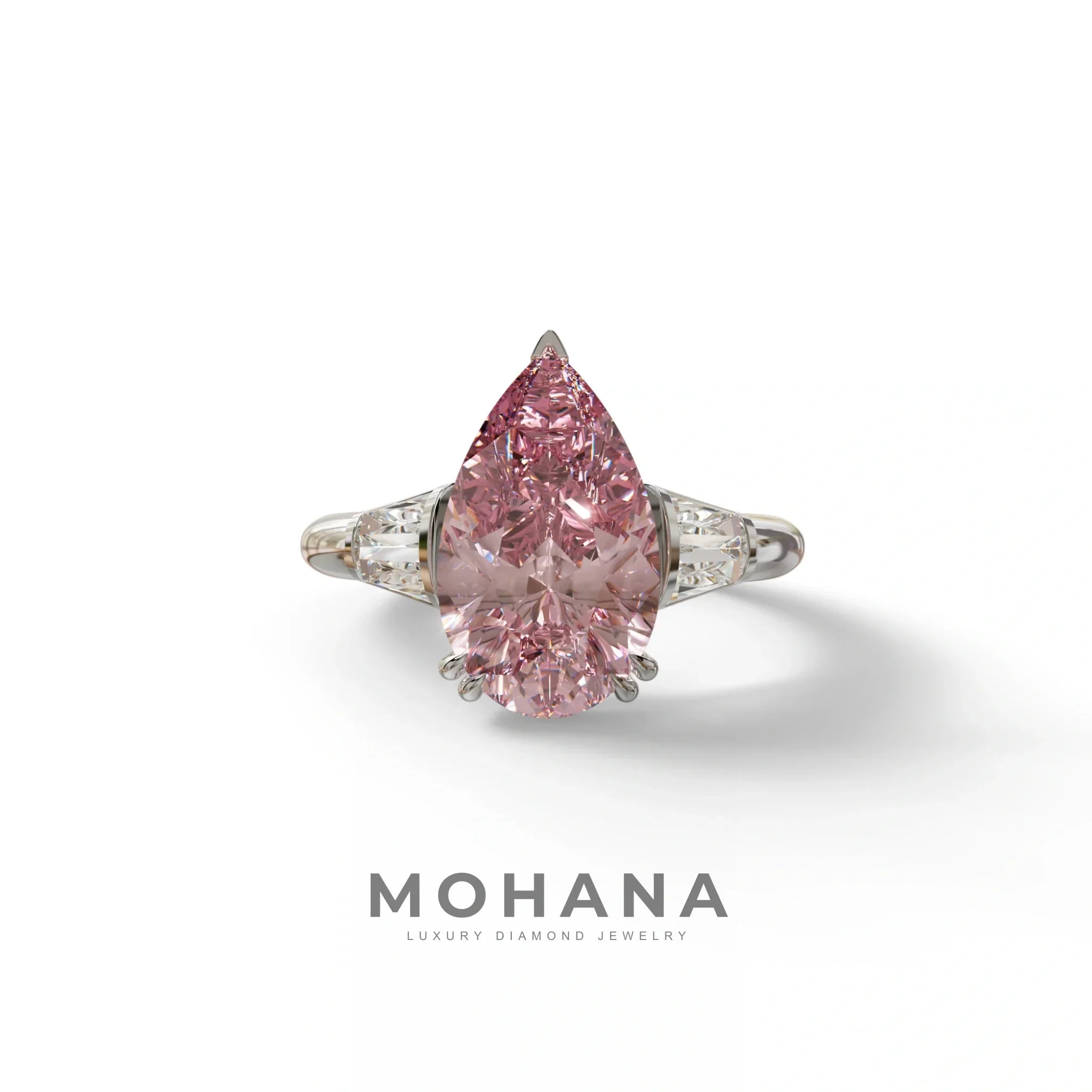 4 Carat Fancy Vivid Pink Pear Cut lab Grown Diamond Engagement Ring - Claire - 10K Solid Gold / White Gold