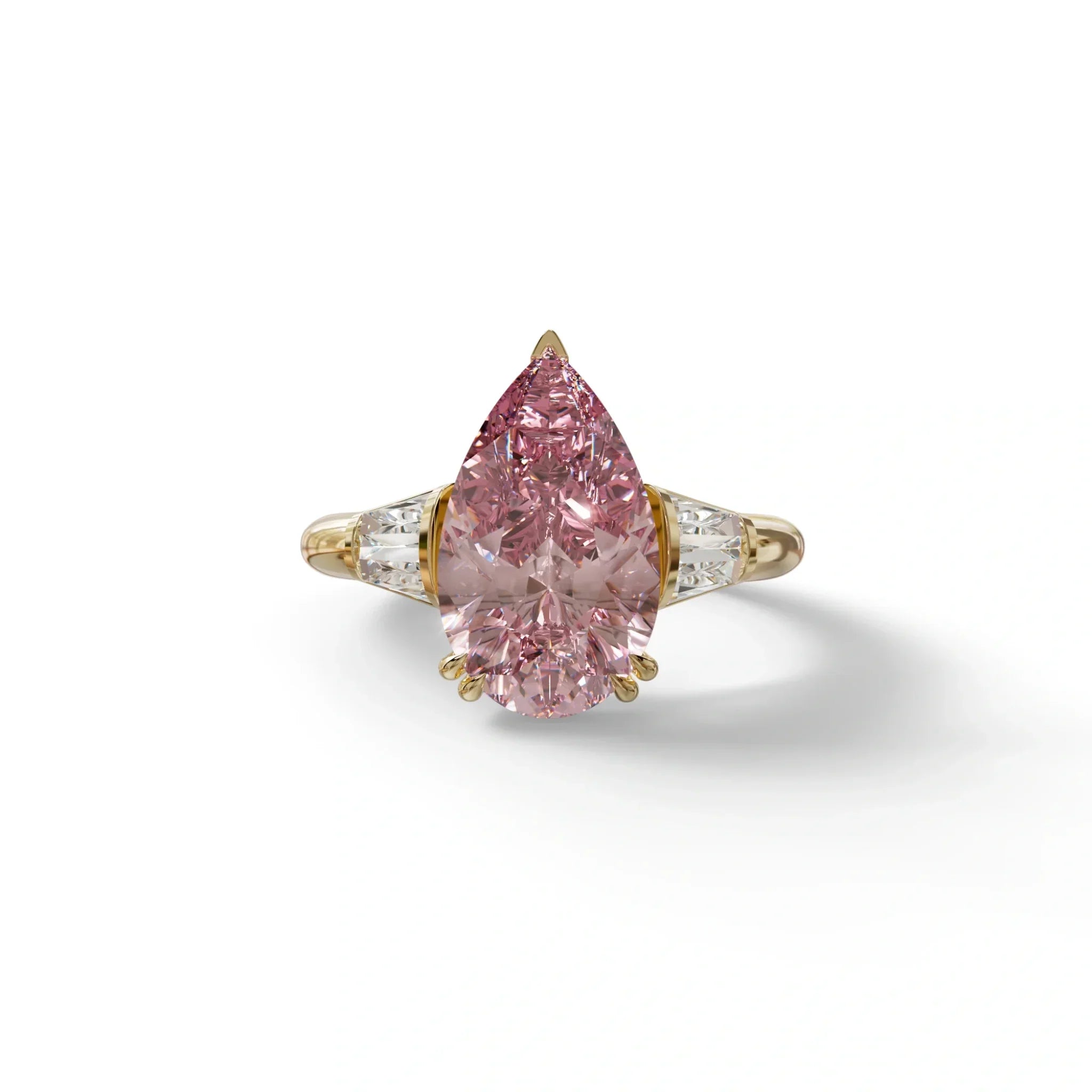 4 Carat Fancy Vivid Pink Pear Cut lab Grown Diamond Engagement Ring - Claire - 10K Solid Gold / Yellow Gold