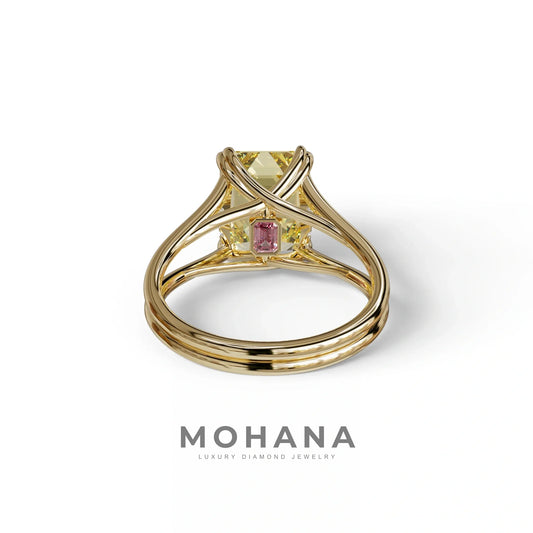 4 Carat Fancy Yellow Emerald Cut Lab Grown Diamond Engagement Ring - Tesira