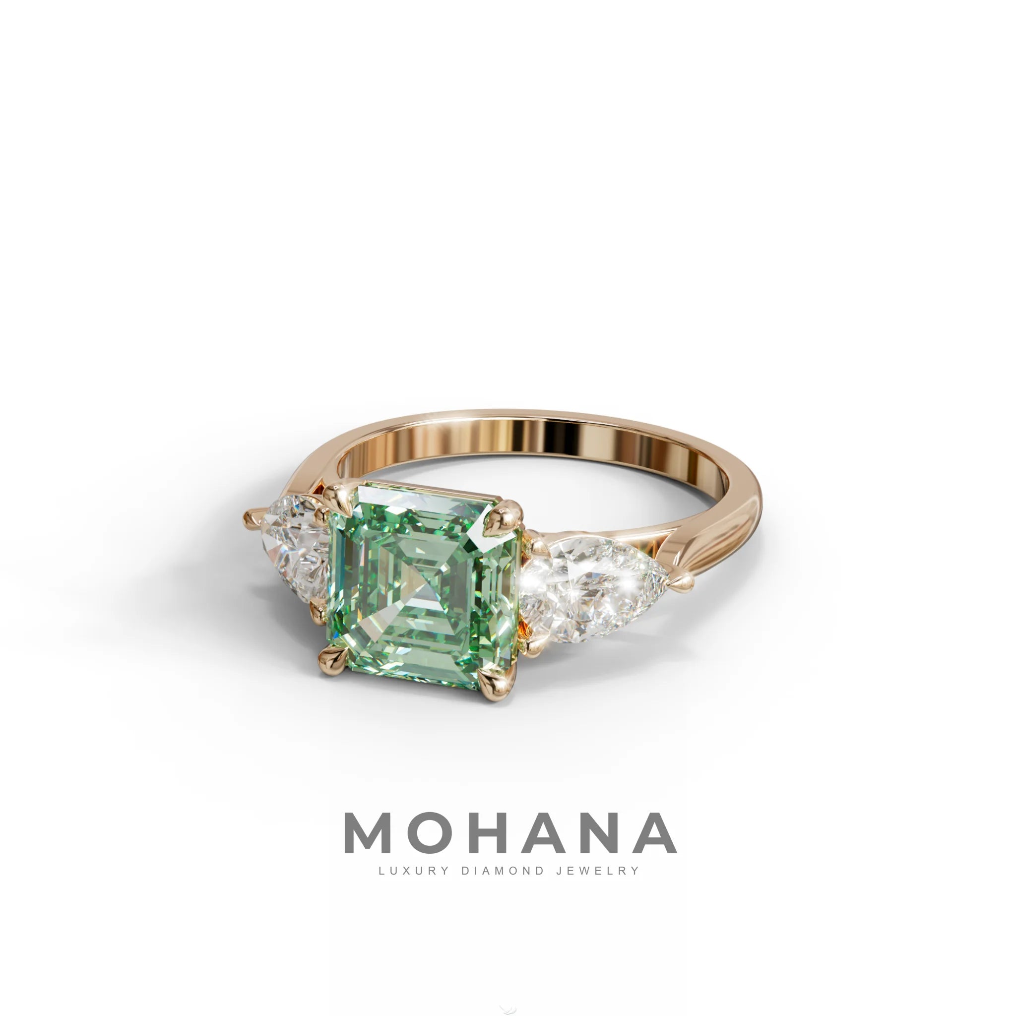 3 Carat Green Asscher Cut Lab Diamond In 3 Stones Claw Prongs Setting Ring