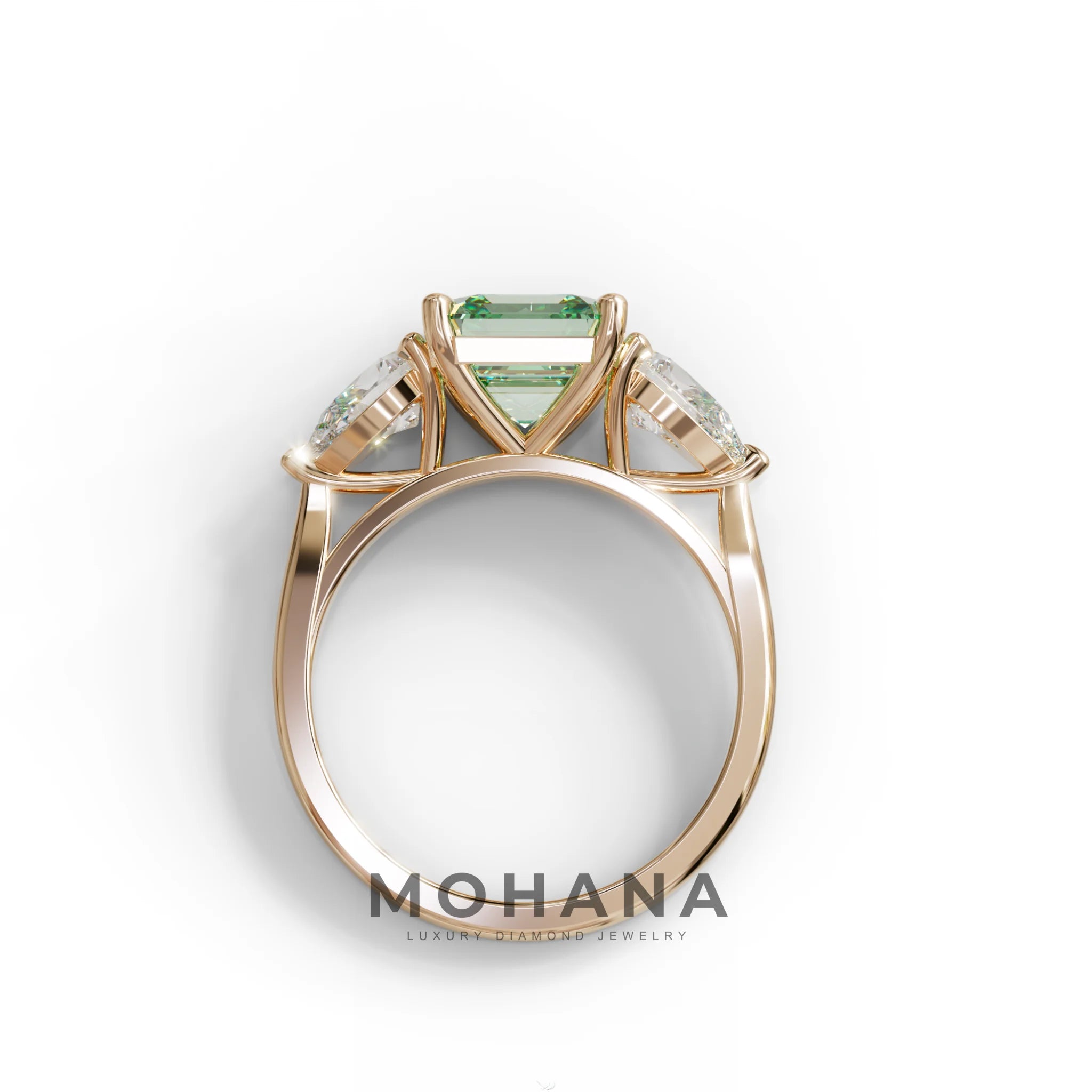 3 Carat Green Asscher Cut Lab Diamond In 3 Stones Claw Prongs Setting Ring