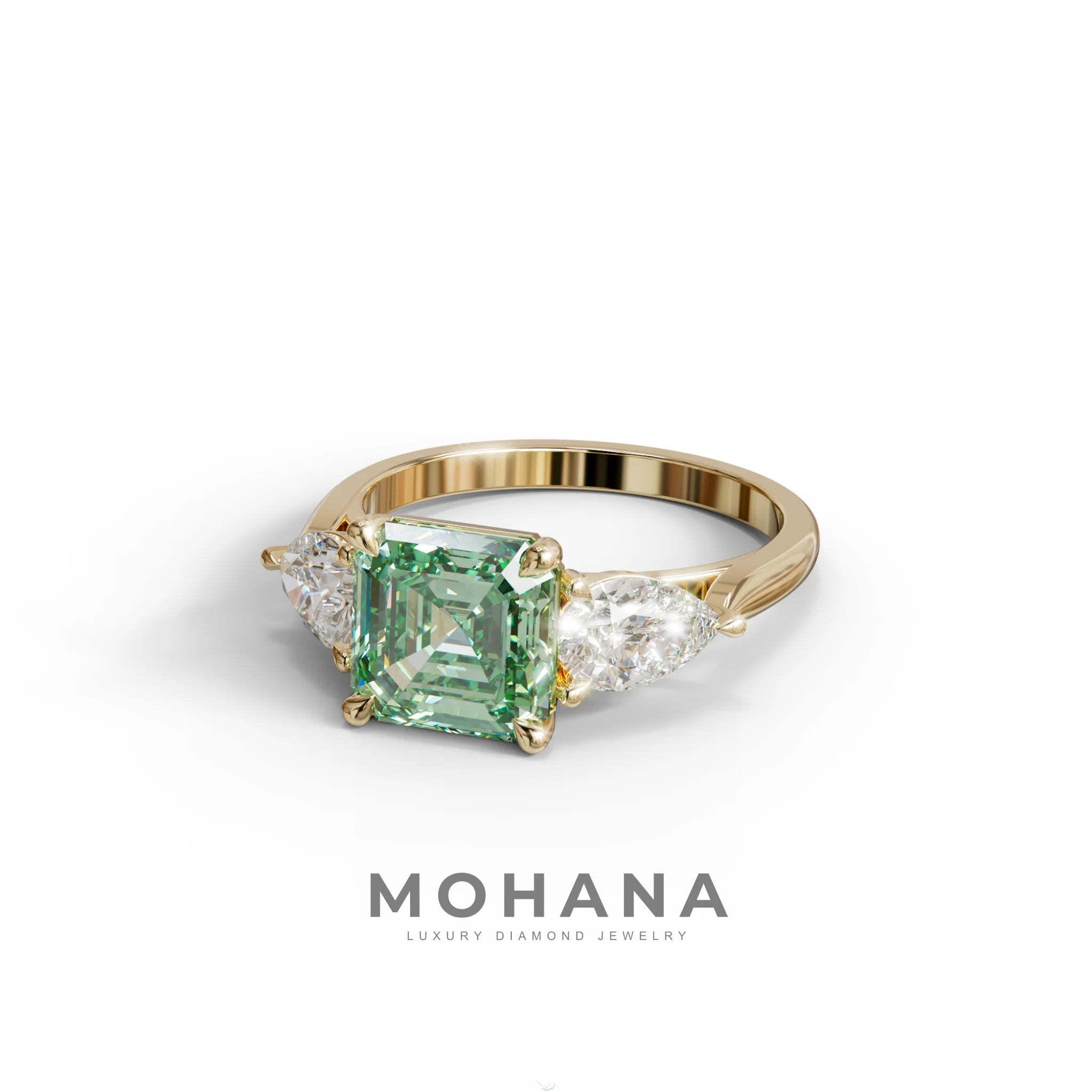 3 Carat Green Asscher Cut Lab Diamond In 3 Stones Claw Prongs Setting Ring