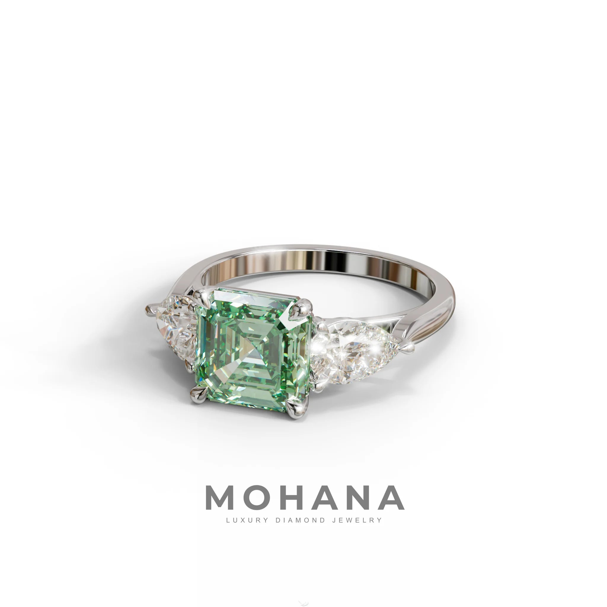 3 Carat Green Asscher Cut Lab Diamond In 3 Stones Claw Prongs Setting Ring