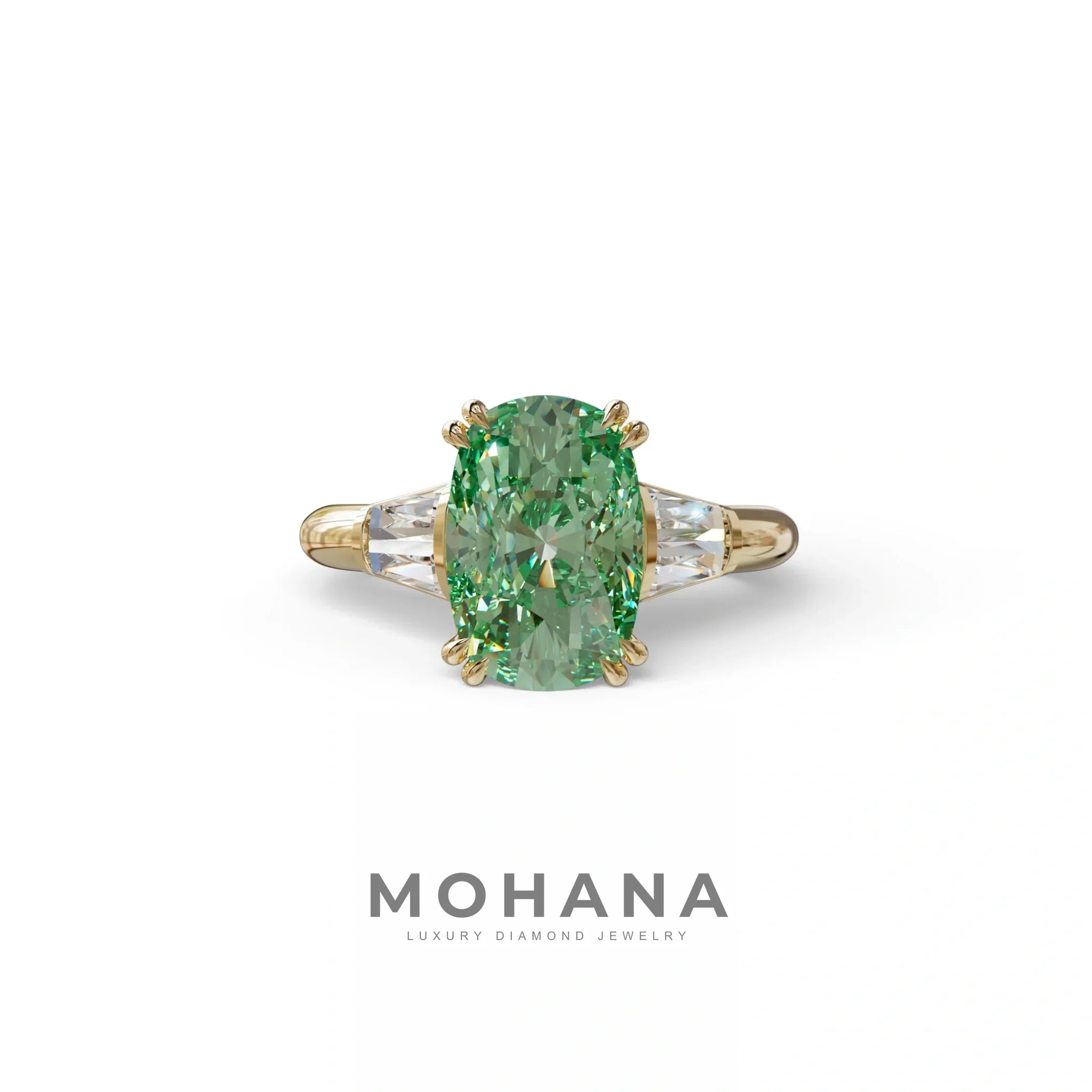4 Carat Green Elongated Cushion Cut Lab Diamond Engagement Ring - Sagittarius - 10K Solid Gold / Rose Gold