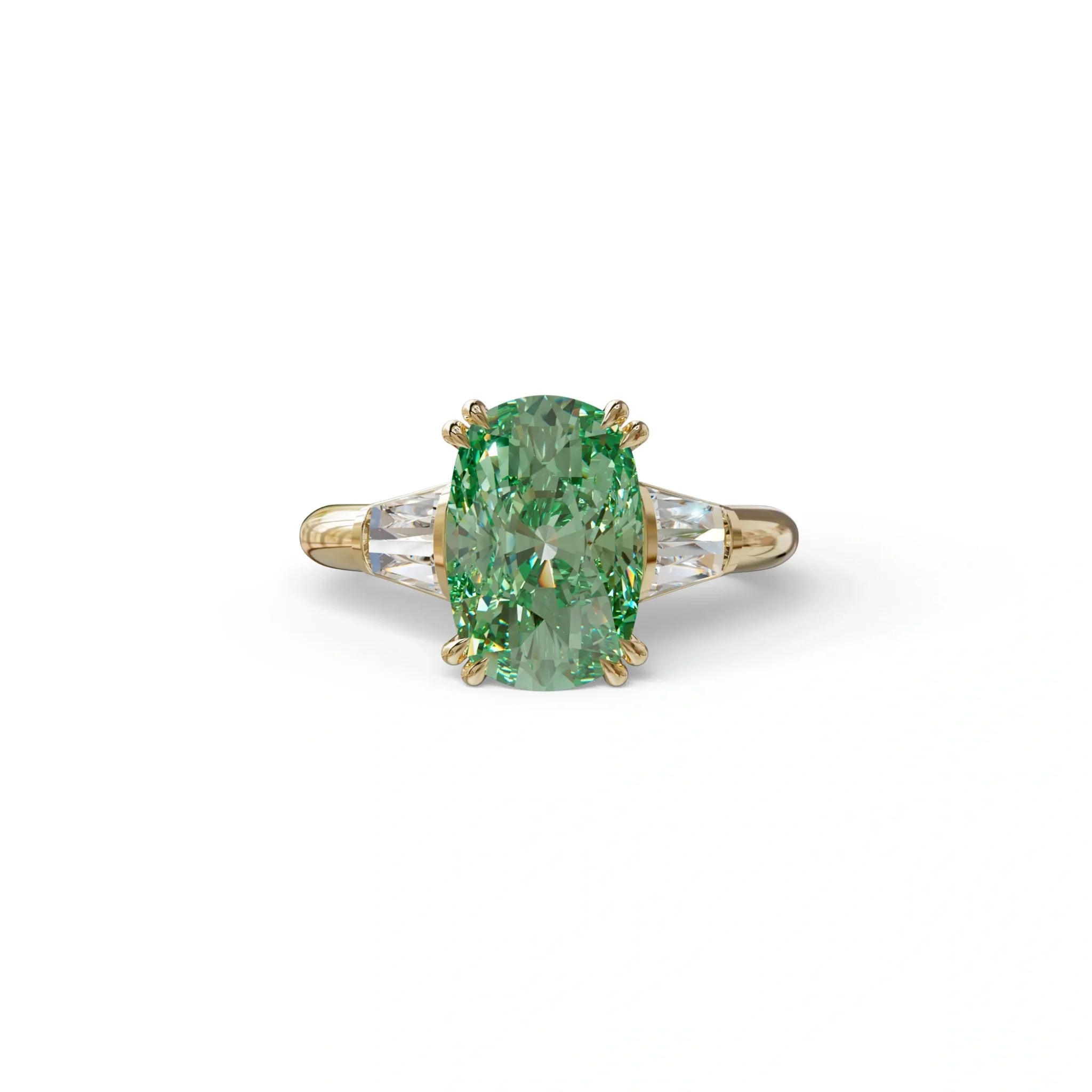 4 Carat Green Elongated Cushion Cut Lab Diamond Engagement Ring - Sagittarius - 10K Solid Gold / Yellow Gold