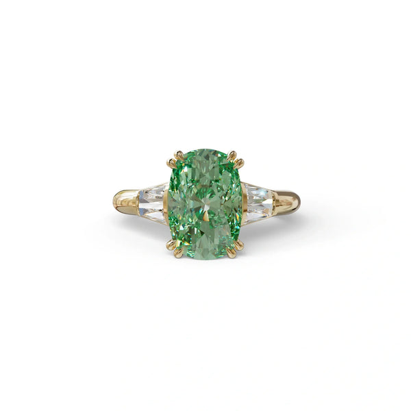 4 Carat Green Lab Grown Diamond Engagement Ring – Cushion Cut Solitaire
