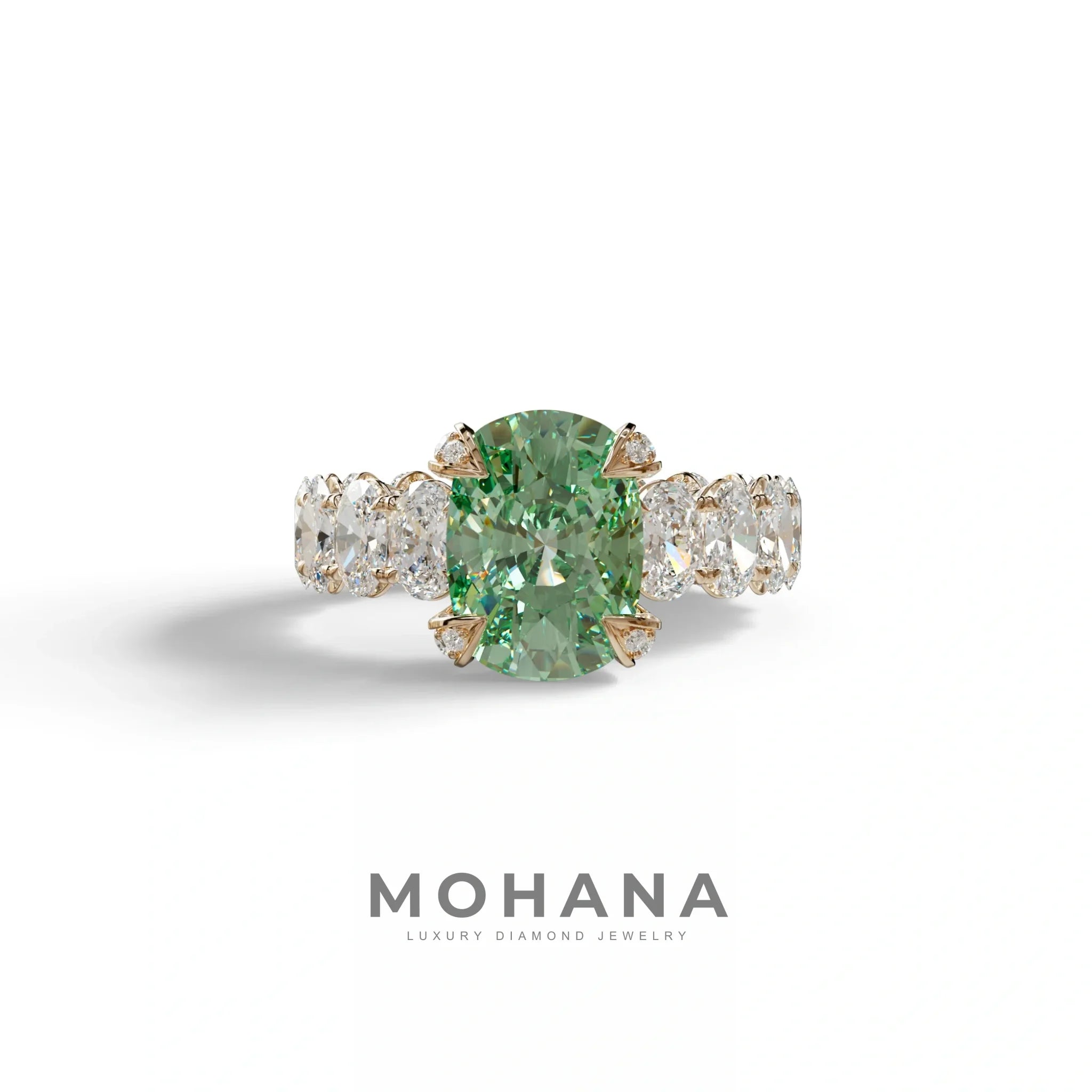 4 Carat Green Cushion Cut Full Eternity Lab Grown Diamond Ring - Enigma - 10K Solid Gold / Rose Gold