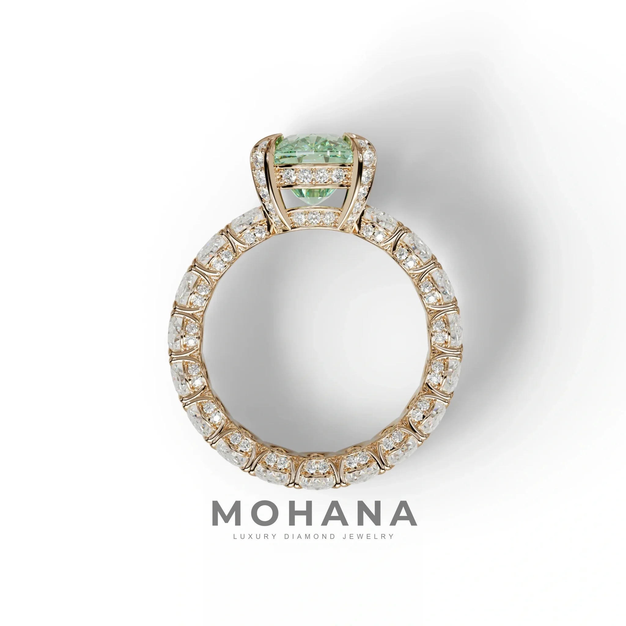 4 Carat Green Cushion Cut Full Eternity Lab Grown Diamond Ring - Enigma