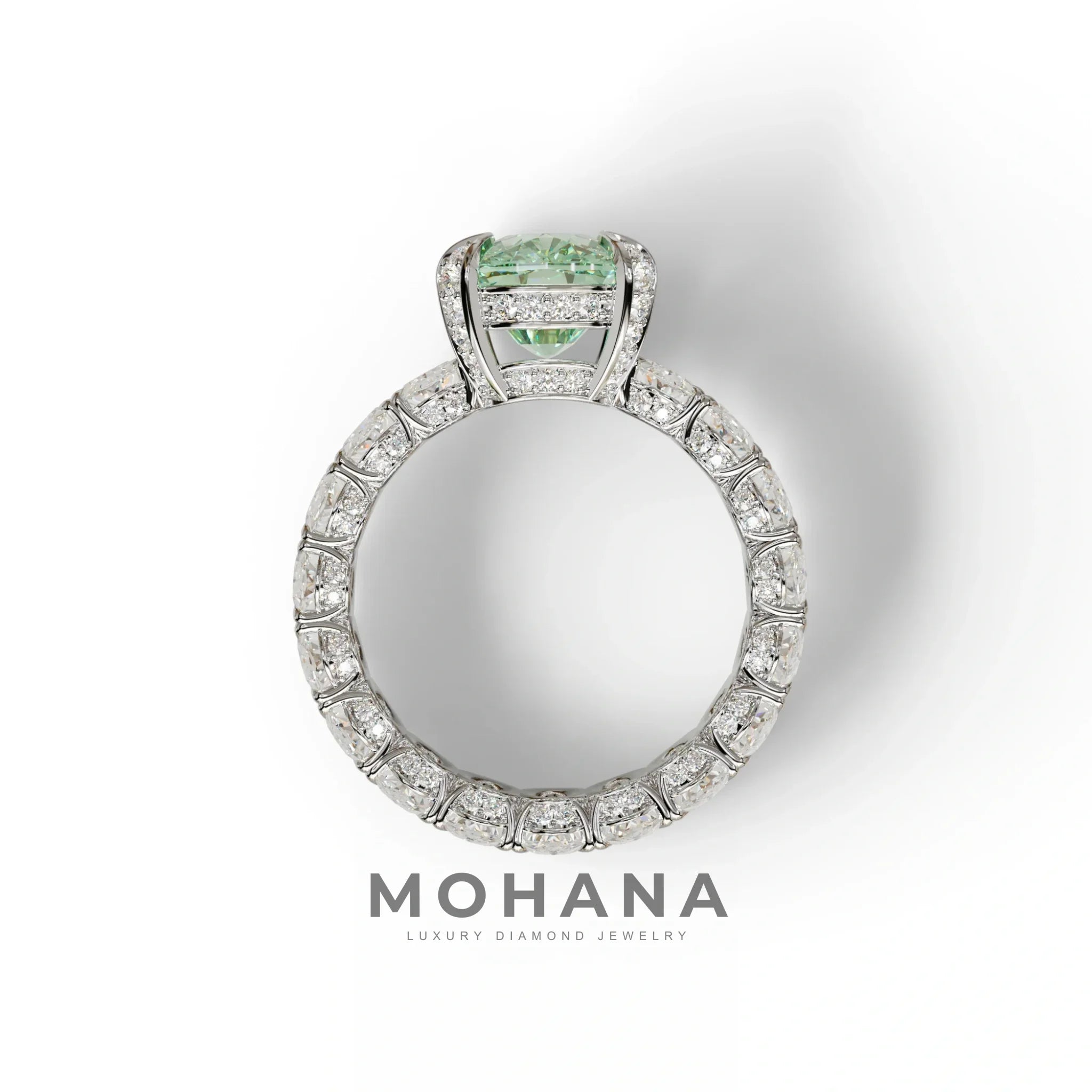 4 Carat Green Cushion Cut Full Eternity Lab Grown Diamond Ring - Enigma