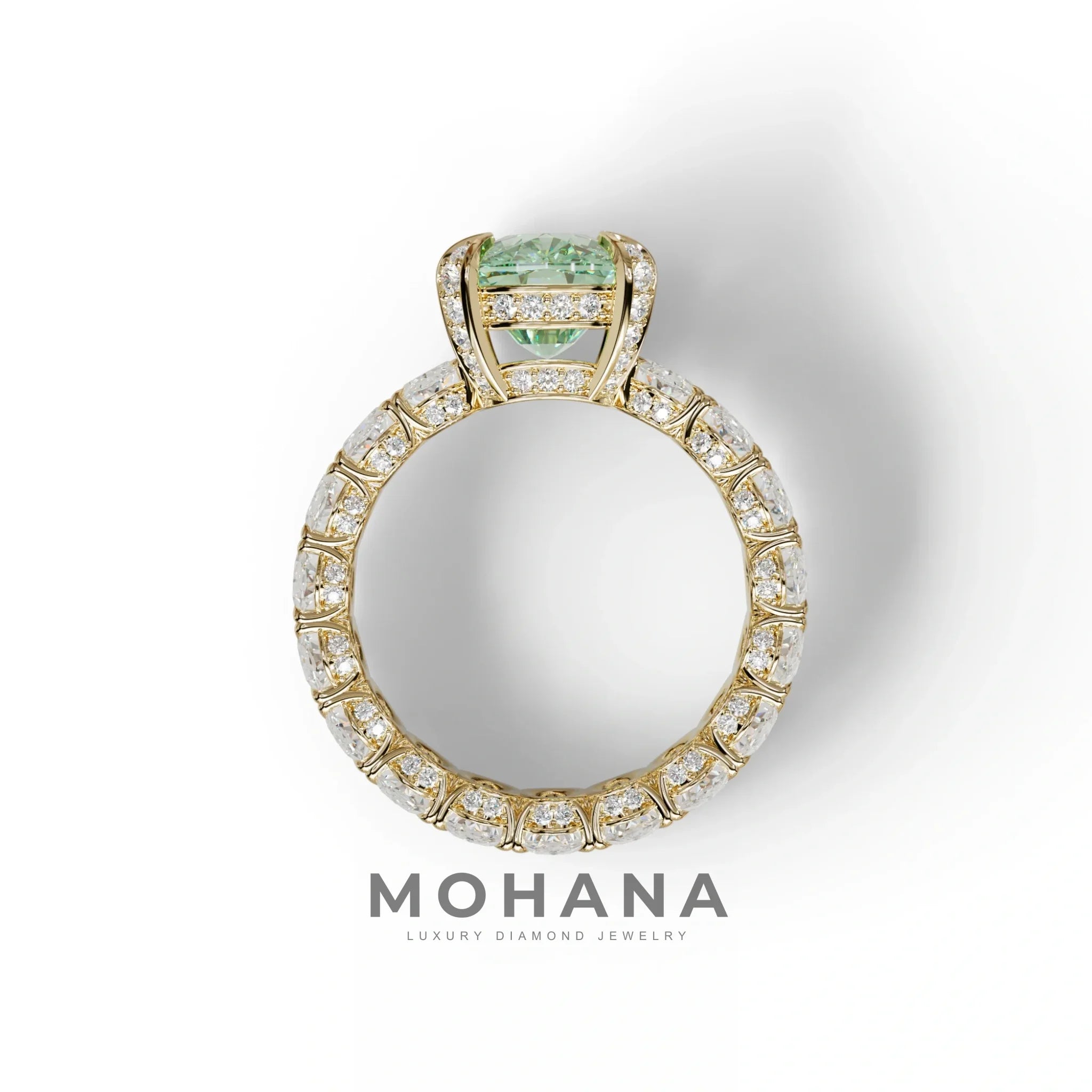 4 Carat Green Cushion Cut Full Eternity Lab Grown Diamond Ring - Enigma