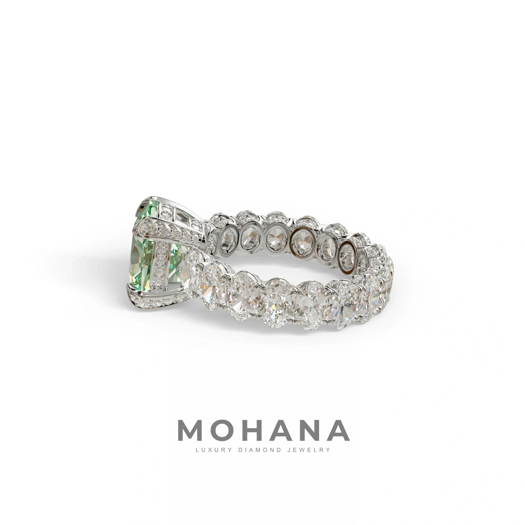 4 Carat Green Cushion Cut Full Eternity Lab Grown Diamond Ring - Enigma