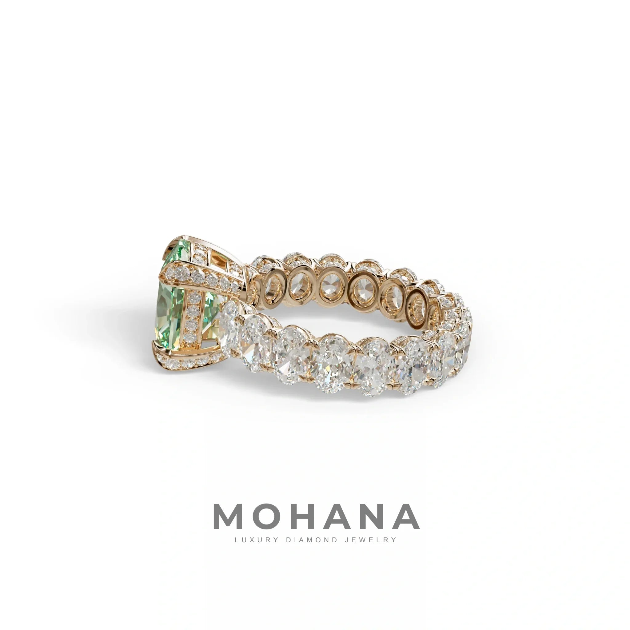 4 Carat Green Cushion Cut Full Eternity Lab Grown Diamond Ring - Enigma