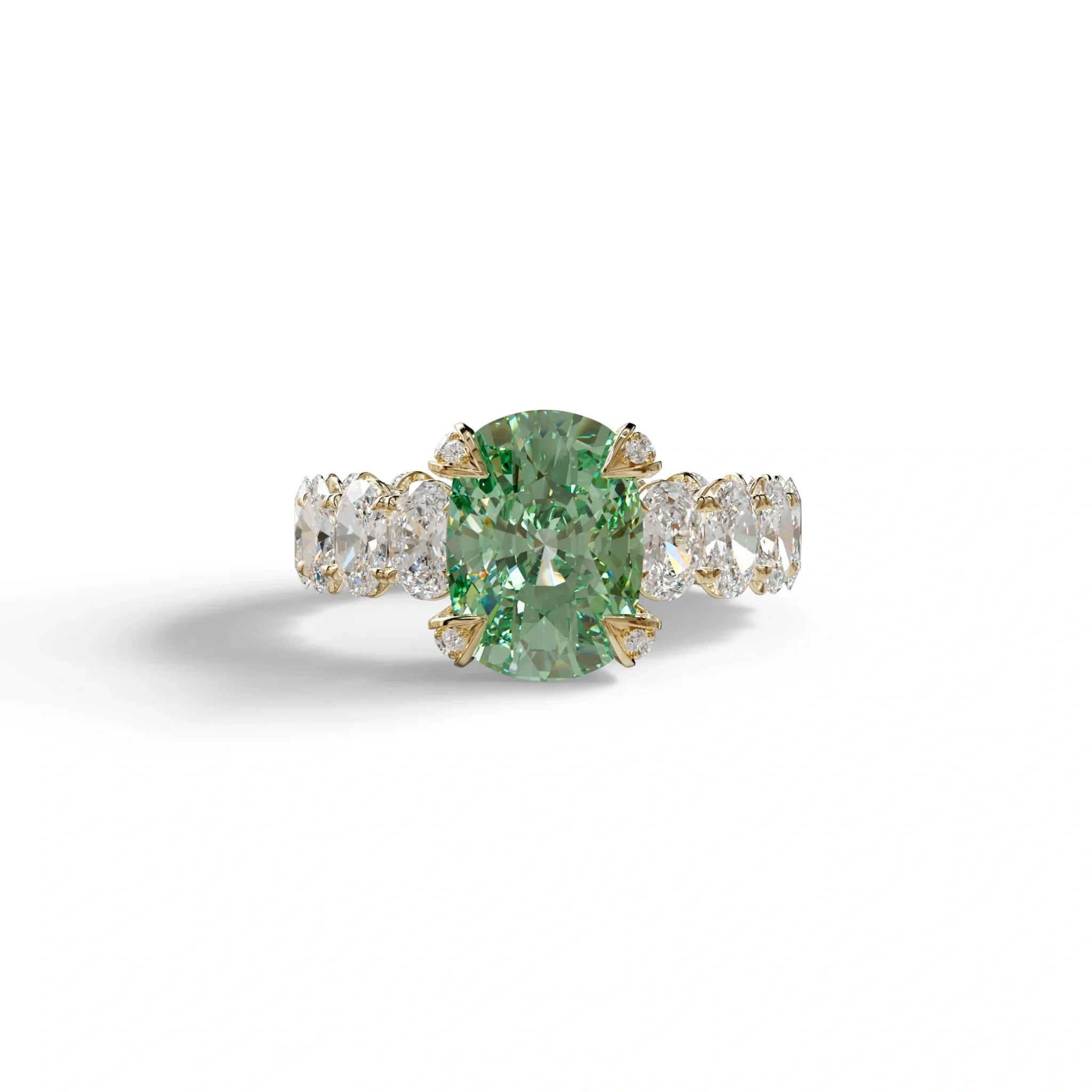 4 Carat Green Cushion Cut Full Eternity Lab Grown Diamond Ring - Enigma - 10K Solid Gold / Yellow Gold