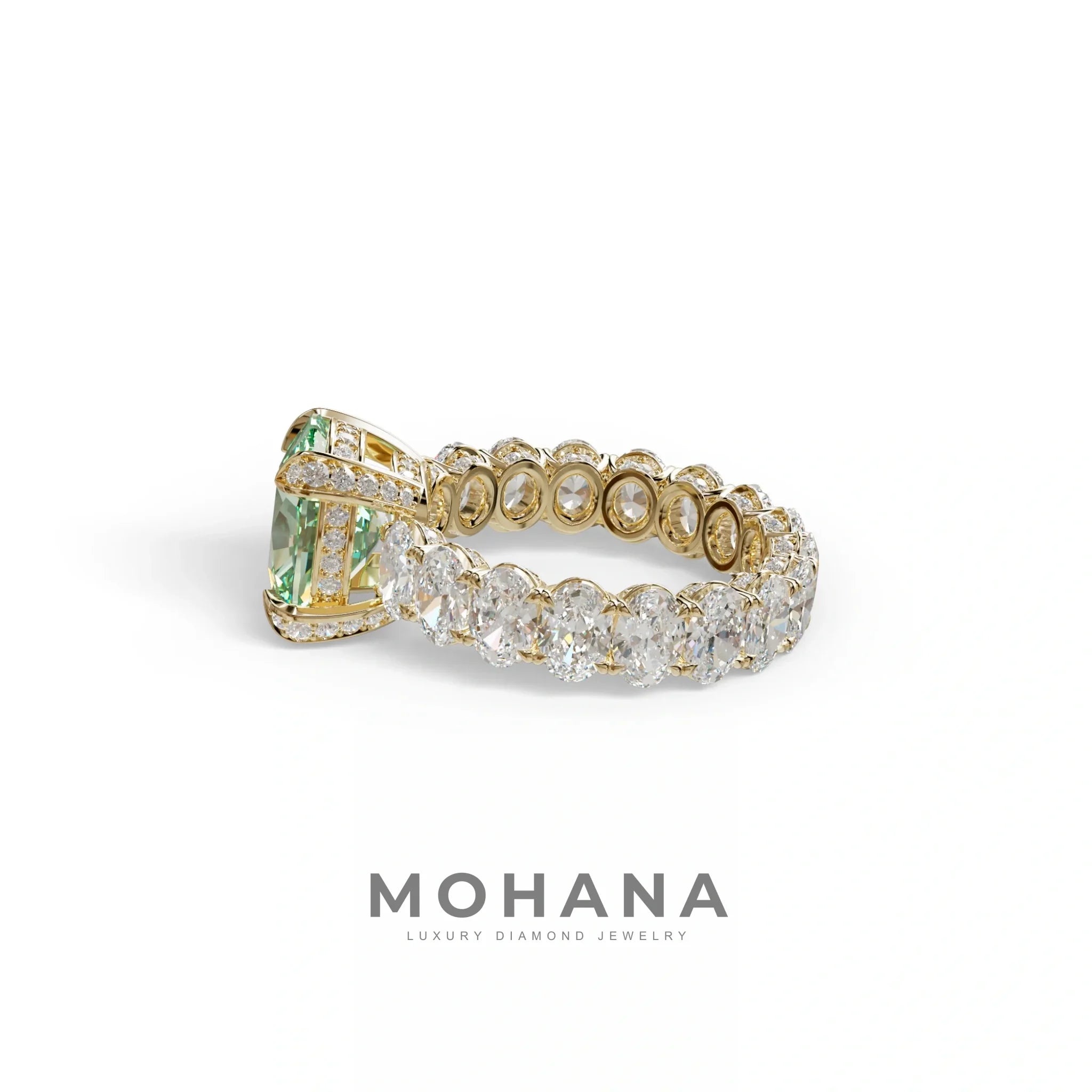 4 Carat Green Cushion Cut Full Eternity Lab Grown Diamond Ring - Enigma