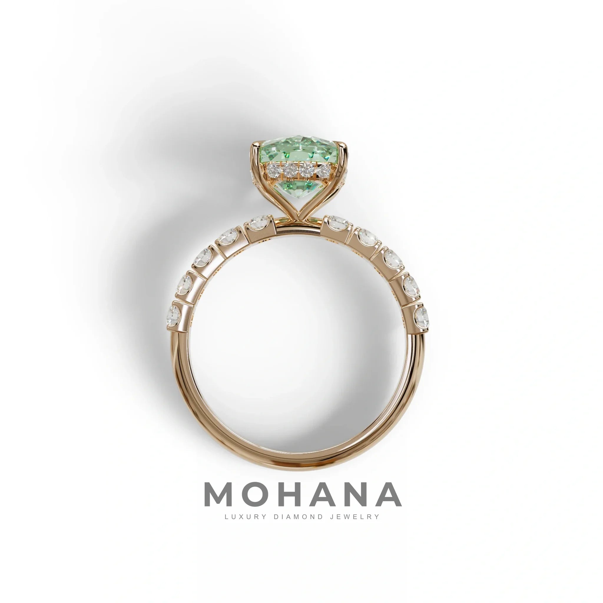 4 Carat Green Cushion Cut Hidden Halo Eternity Lab Diamond Engagement Ring - Sandrine