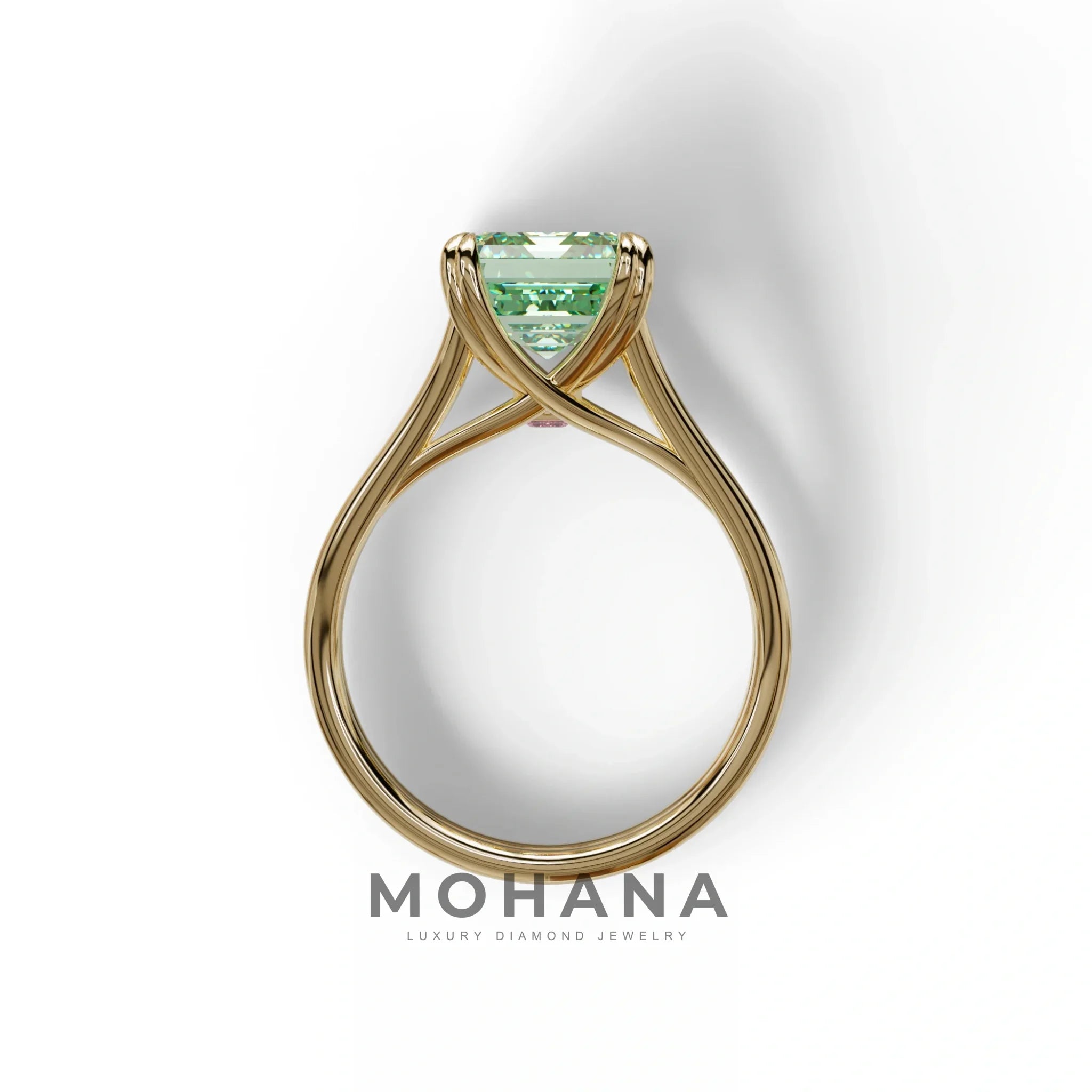 4 Carat Fancy Green Emerald Cut Lab Grown Diamond Engagement Ring - Tesira