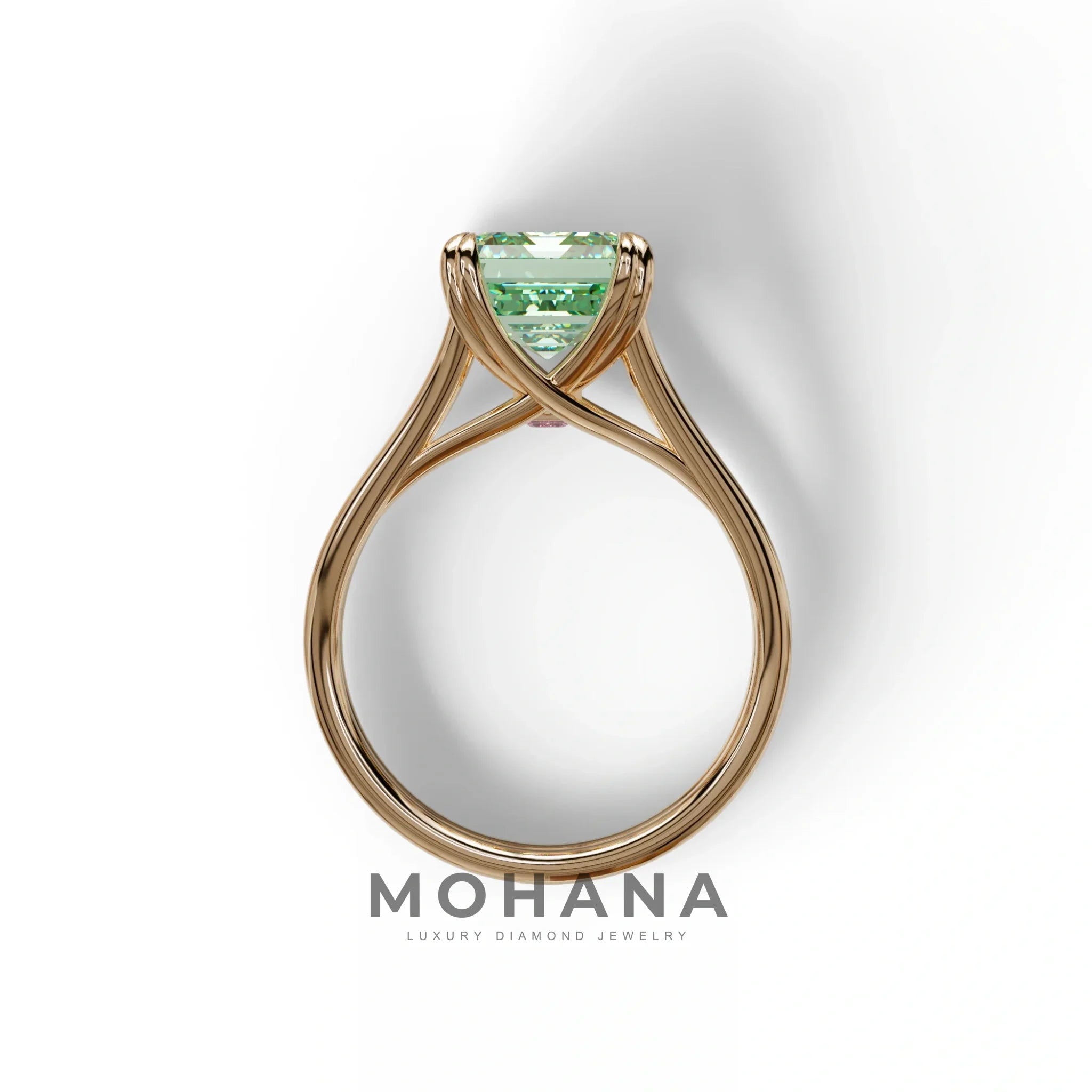 4 Carat Fancy Green Emerald Cut Lab Grown Diamond Engagement Ring - Tesira