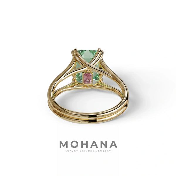 4 Carat Green Lab Grown Diamond Engagement Ring – Emerald Cut Hidden Halo | Tesira alternate view