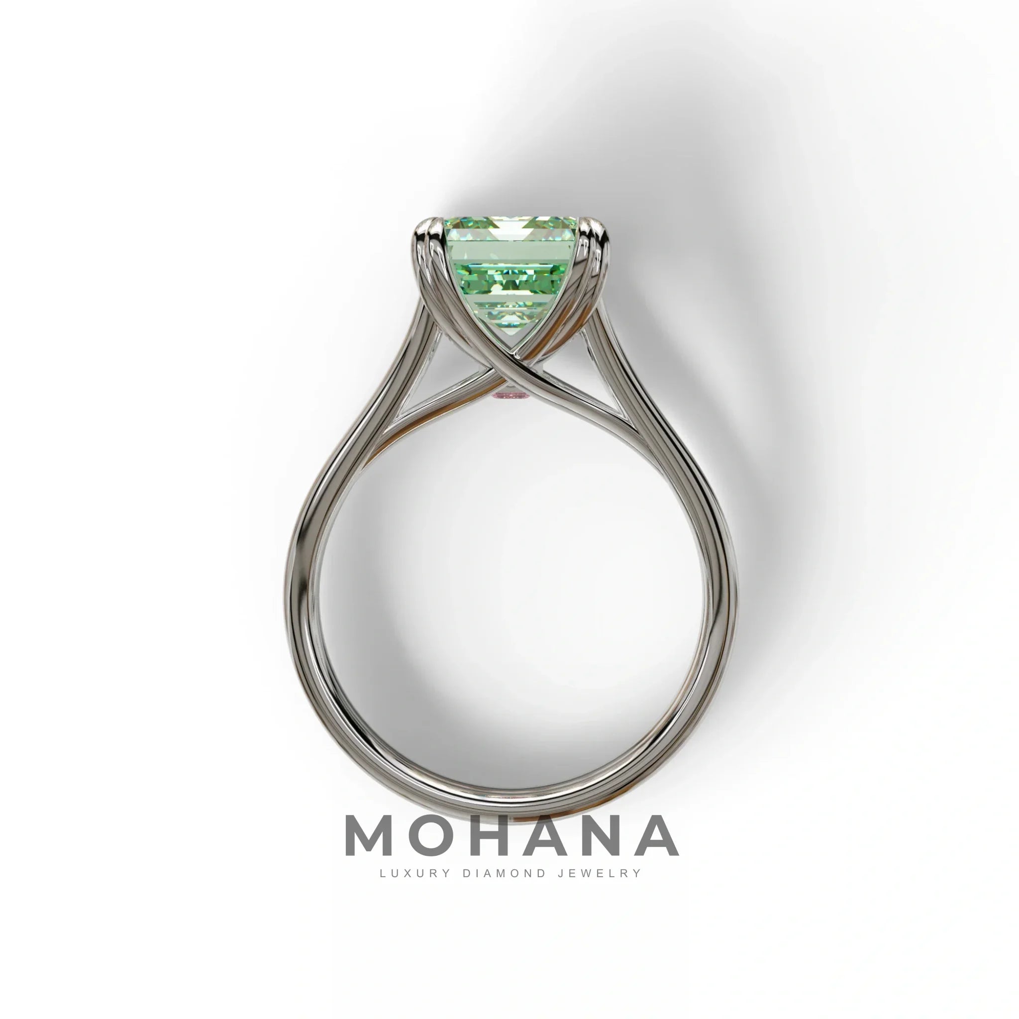 4 Carat Fancy Green Emerald Cut Lab Grown Diamond Engagement Ring - Tesira