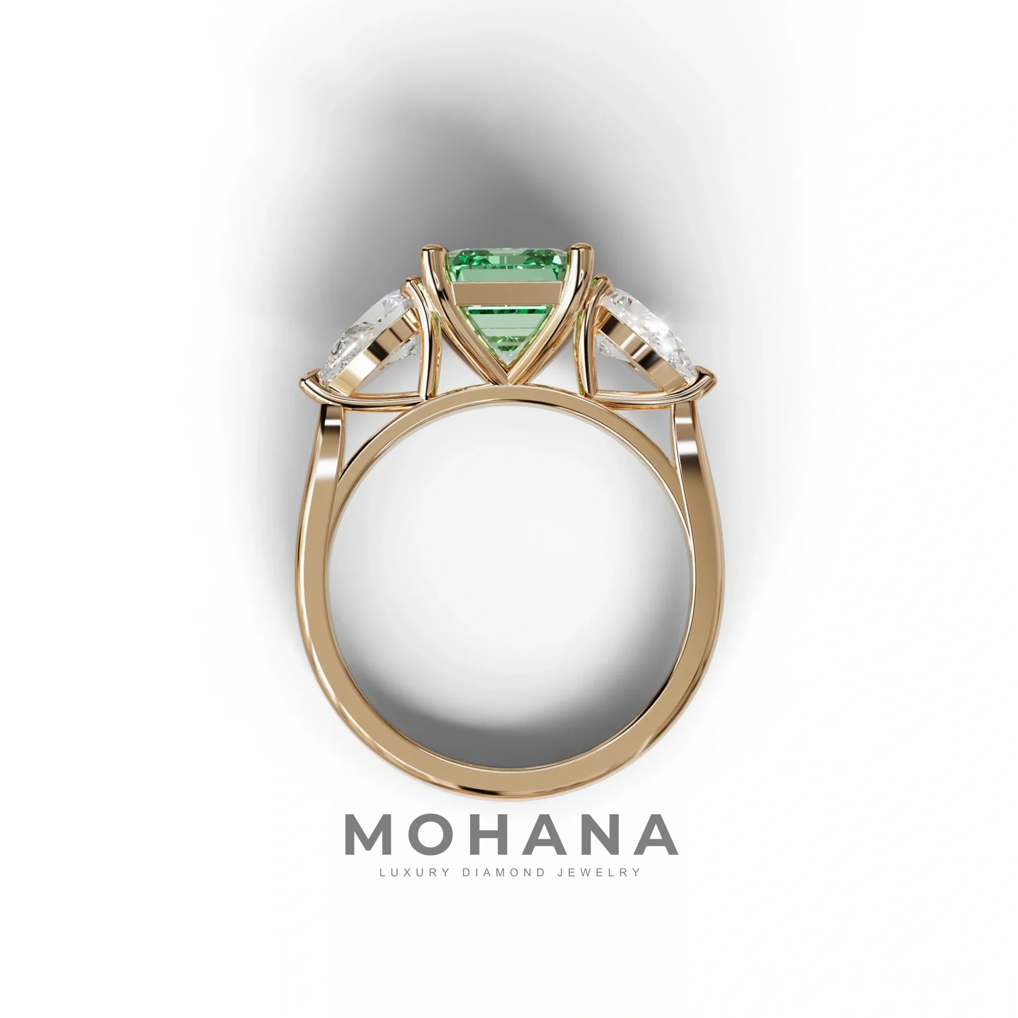 3 Carat Green Emerald Cut Lab Diamond In 3 Stones Claw Prongs Setting Ring