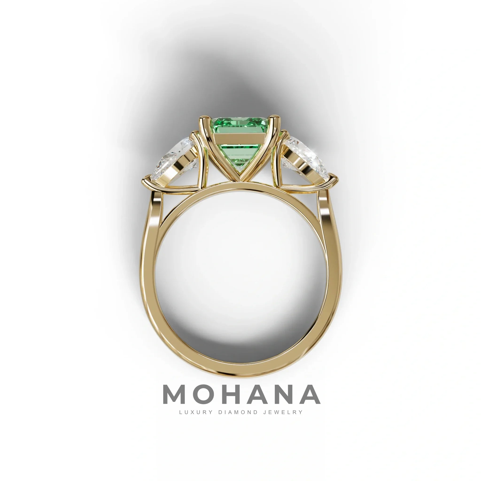 3 Carat Green Emerald Cut Lab Diamond In 3 Stones Claw Prongs Setting Ring