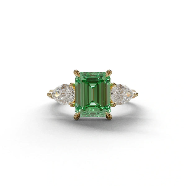 4 Carat Green Lab Grown Diamond Engagement Ring – Emerald Cut Three Stone