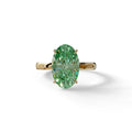 4 Carat Oval Green Lab Grown Diamond Solitaire Engagement Ring - Cadris - 10K Solid Gold / Yellow Gold