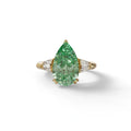 4 carat fancy Vivid Green Pear Cut Lab Grown Diamond Ring-Claire - 10K Solid Gold / Yellow Gold