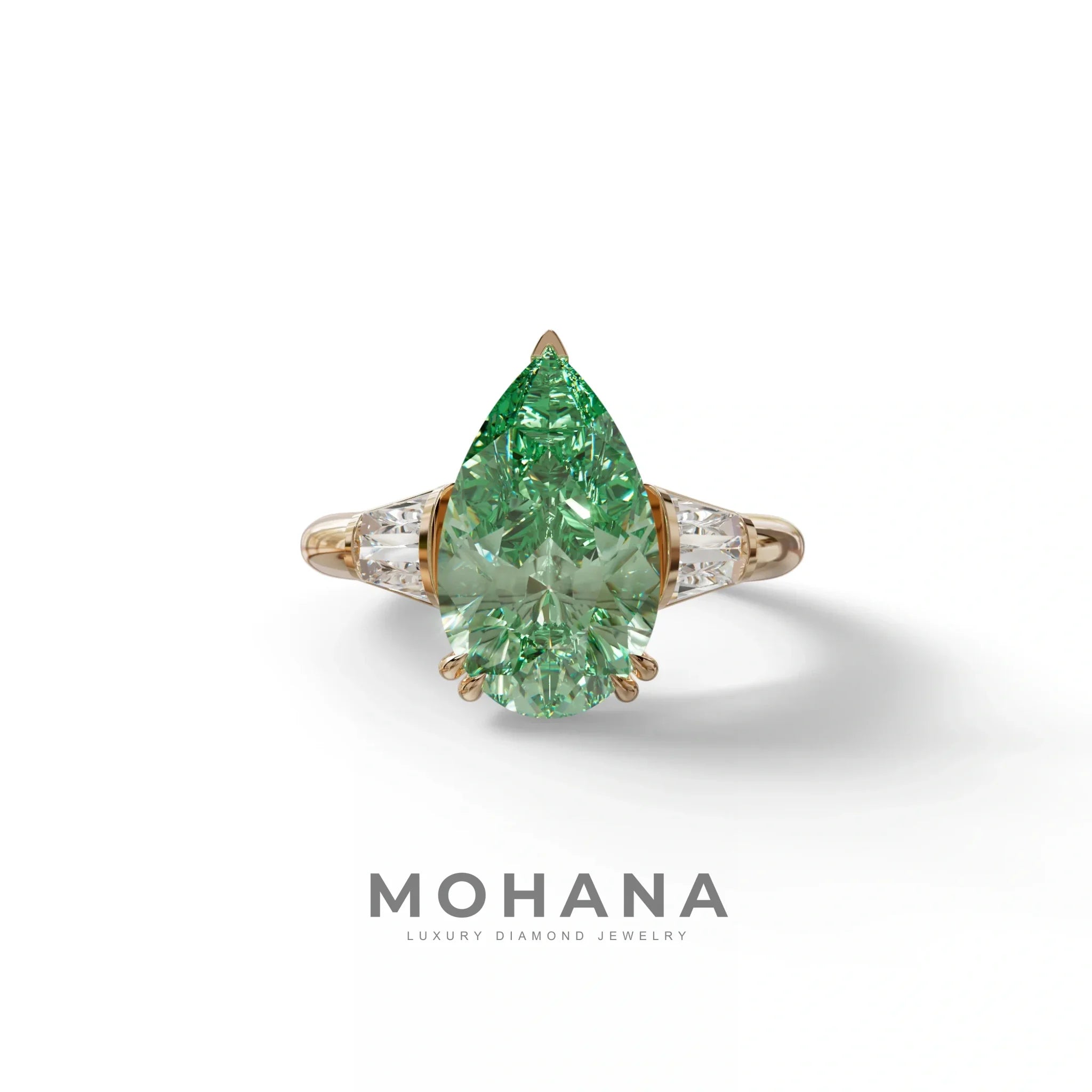 4 carat fancy Vivid Green Pear Cut Lab Grown Diamond Ring-Claire - 10K Solid Gold / Rose Gold
