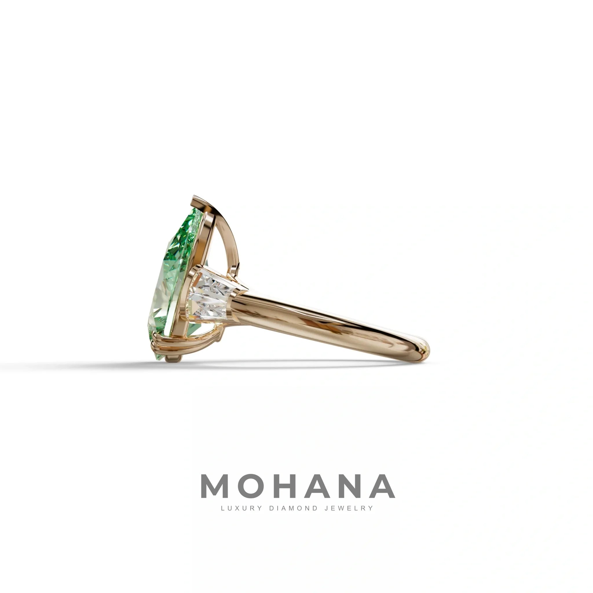 4 carat fancy Vivid Green Pear Cut Lab Grown Diamond Ring-Claire