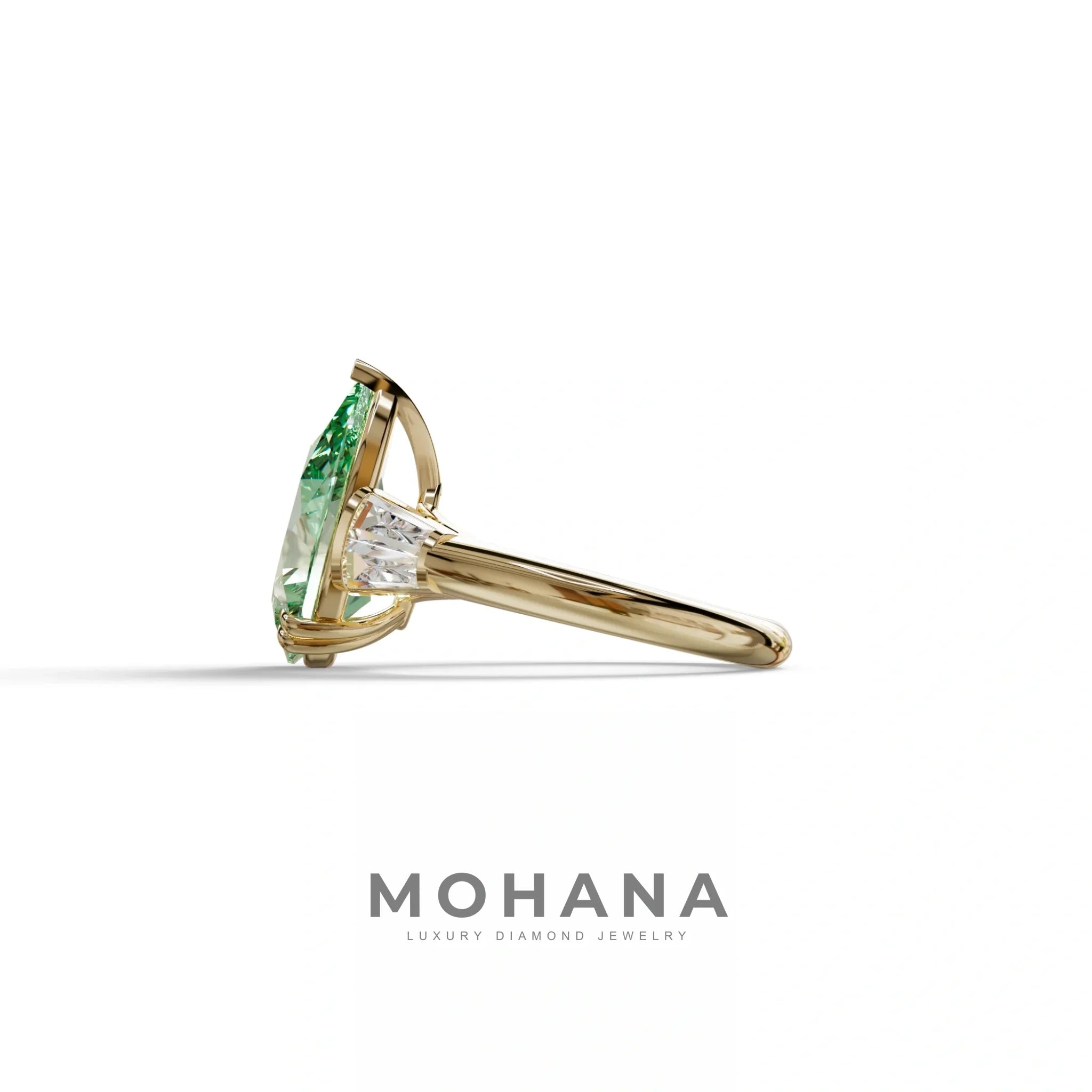 4 carat fancy Vivid Green Pear Cut Lab Grown Diamond Ring-Claire