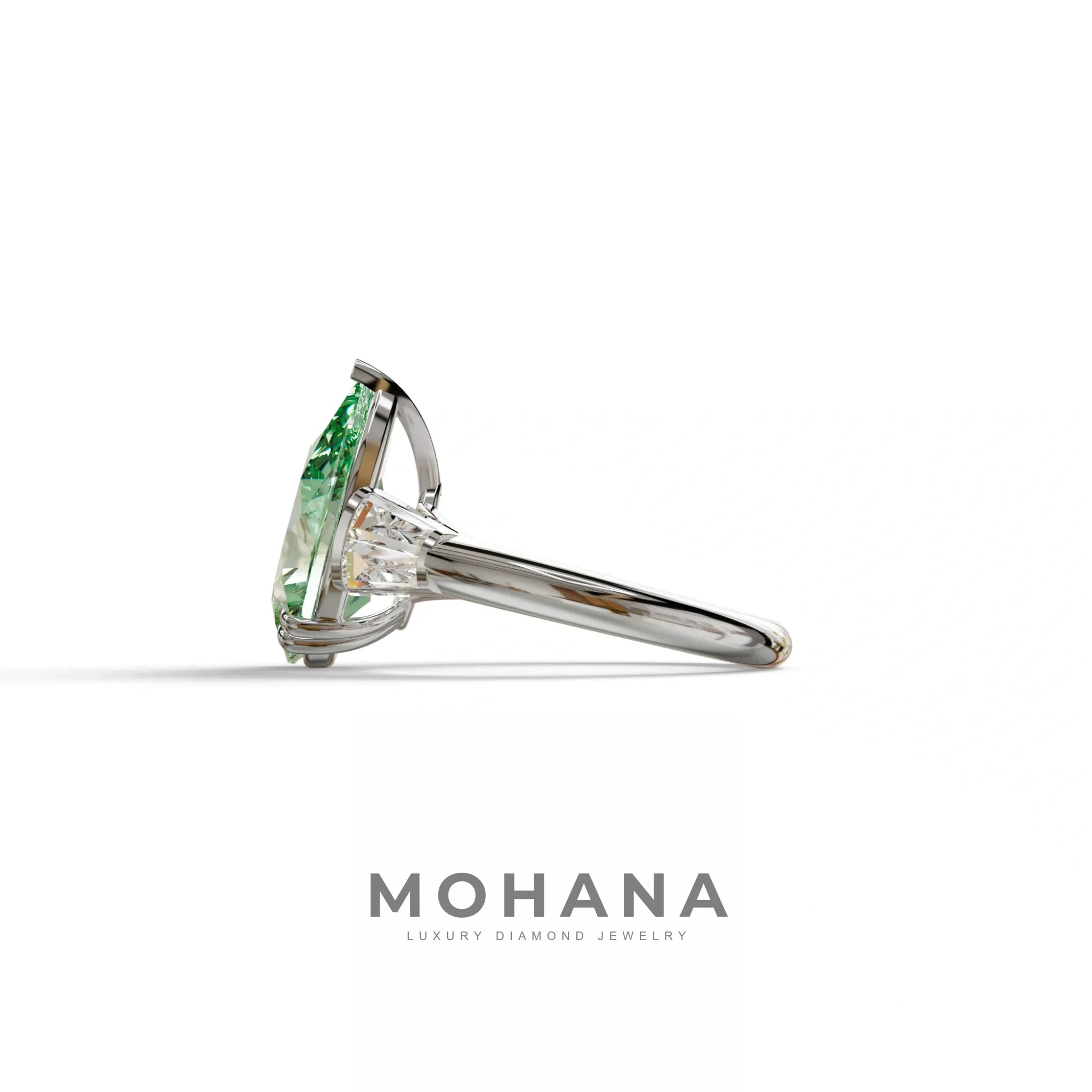 4 carat fancy Vivid Green Pear Cut Lab Grown Diamond Ring-Claire