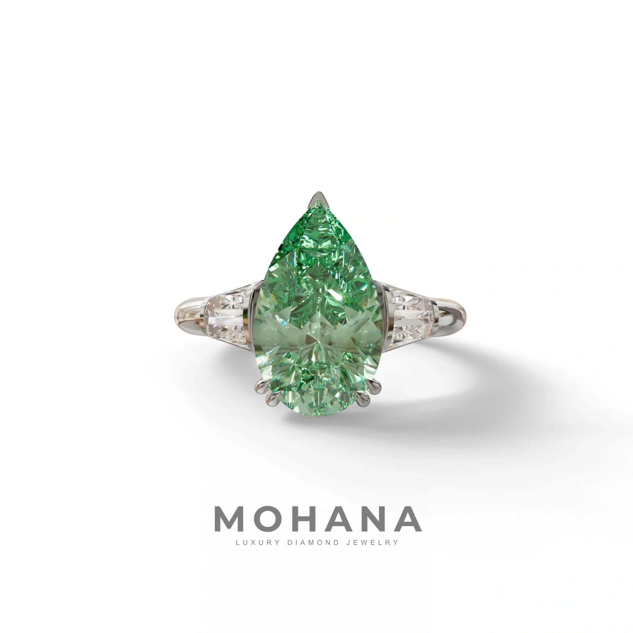 4 carat fancy Vivid Green Pear Cut Lab Grown Diamond Ring-Claire - 10K Solid Gold / White Gold