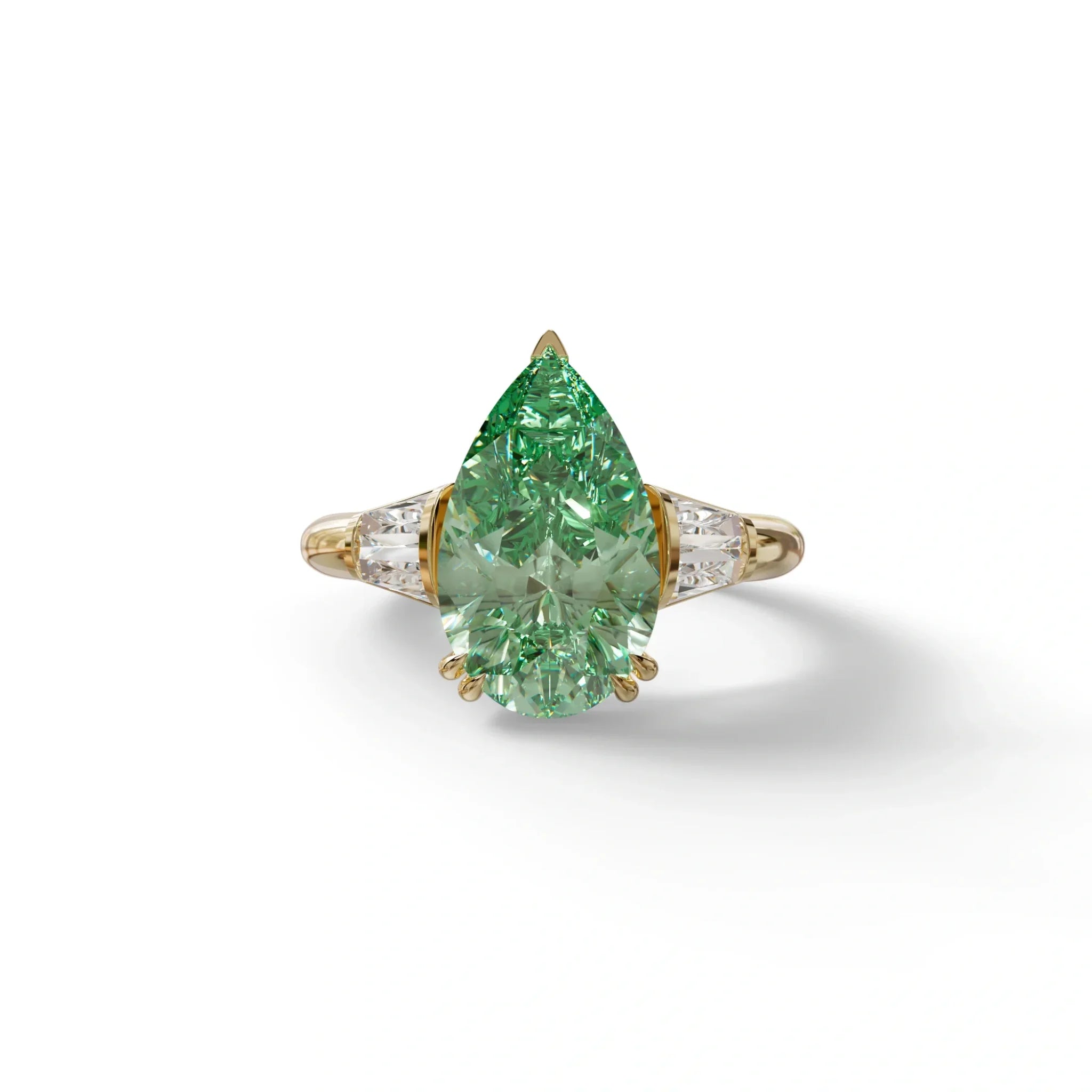 4 carat fancy Vivid Green Pear Cut Lab Grown Diamond Ring-Claire - 10K Solid Gold / Yellow Gold