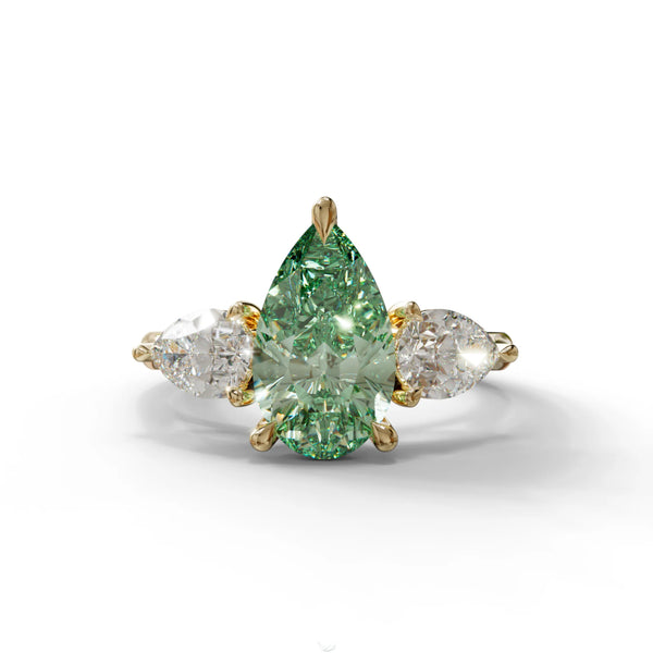 4 Carat Green Lab Grown Diamond Engagement Ring – Pear Cut Three Stone