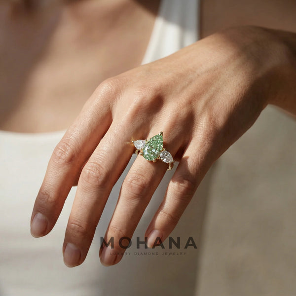 4 Carat Green Lab Grown Diamond Engagement Ring – Pear Cut Three Stone alternate view
