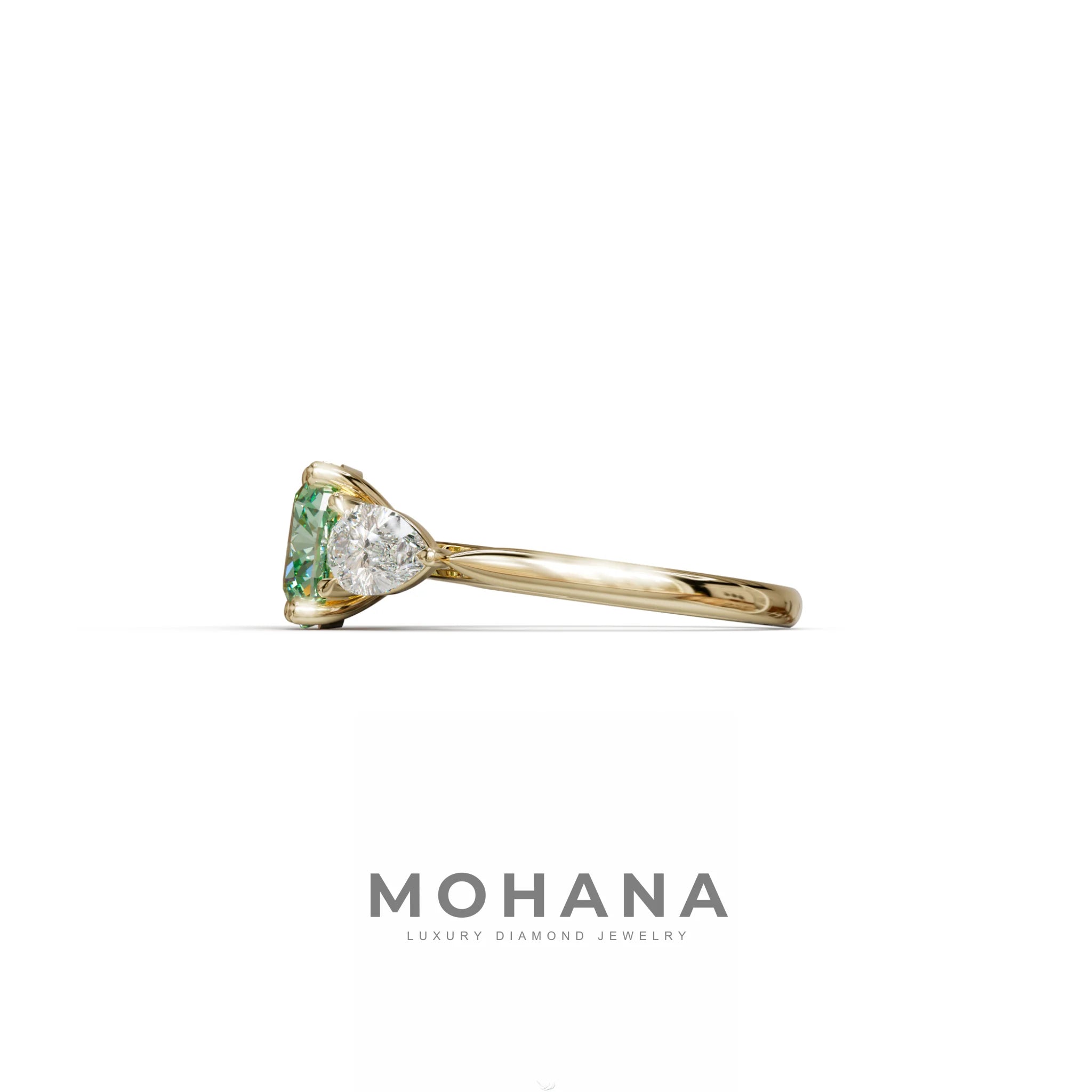 3 Ct Green Cushion Cut Lab Diamond In 3 Stones Claw Prongs Setting Ring