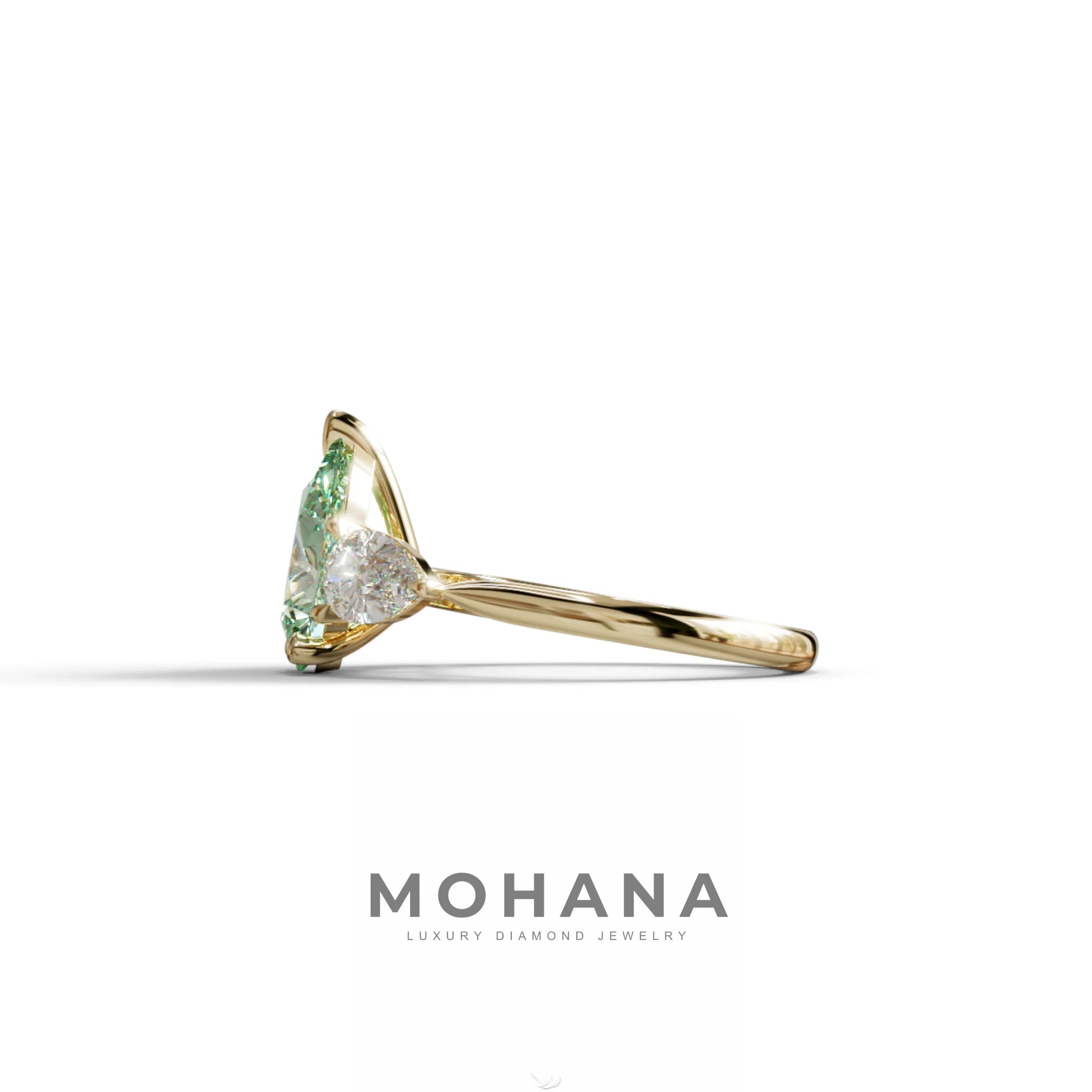 4 Carat Fancy Green Pear Cut Three Stone Lab Grown Diamond Engagement Ring