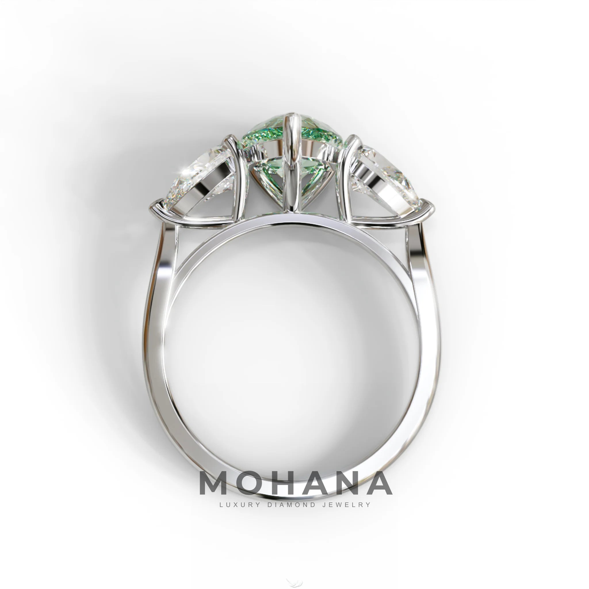 4 Carat Fancy Green Pear Cut Three Stone Lab Grown Diamond Engagement Ring