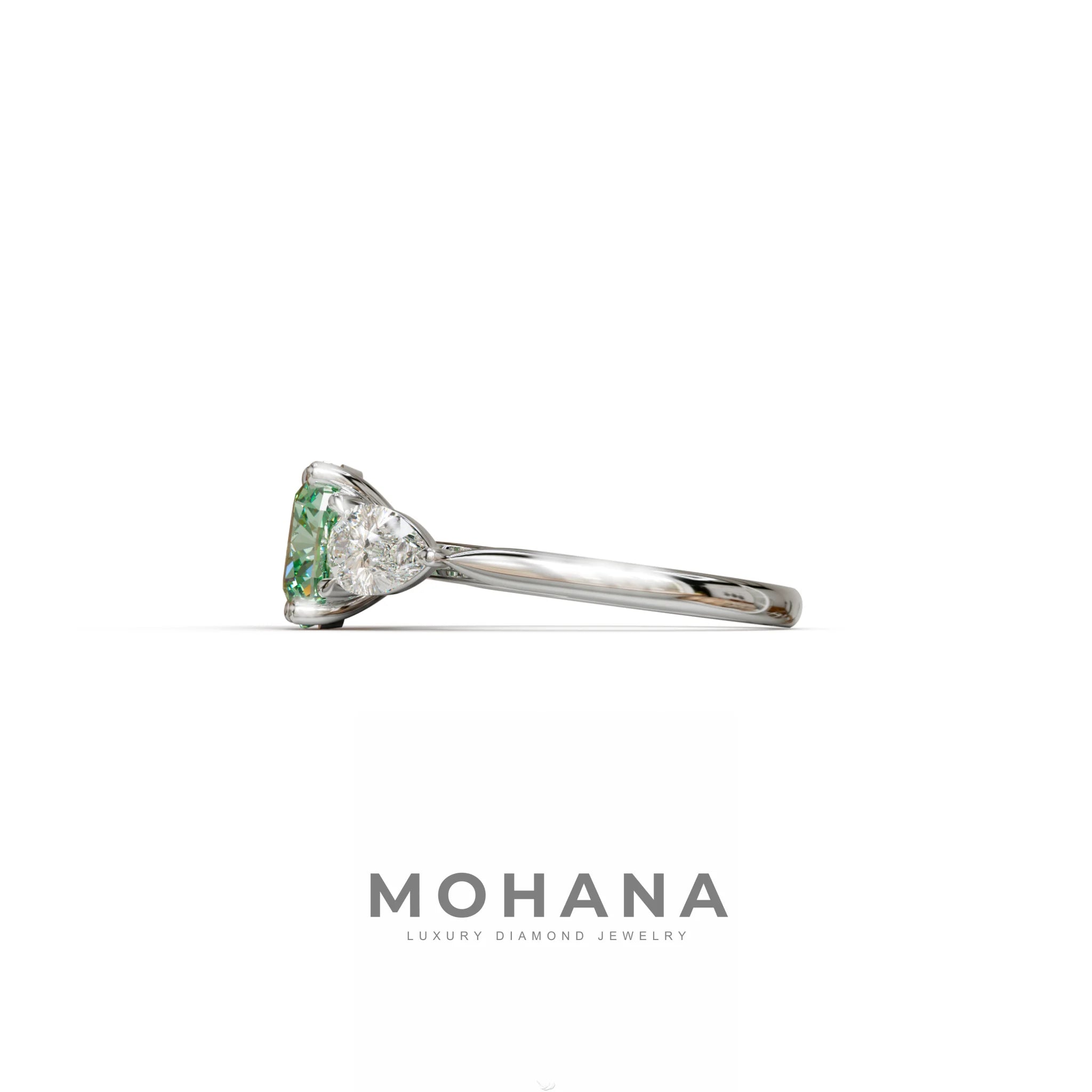 3 Ct Green Cushion Cut Lab Diamond In 3 Stones Claw Prongs Setting Ring