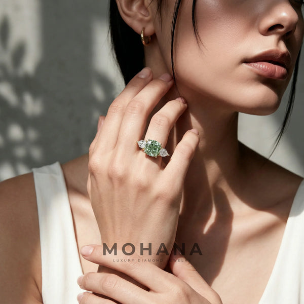 4 Carat Green Lab Grown Diamond Engagement Ring – Pear Cut Three Stone alternate view