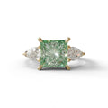 3 Carat Green Princess Cut Lab Diamond In 3 Stones Claw Prongs Setting Ring - 10K Solid Gold / Yellow Gold