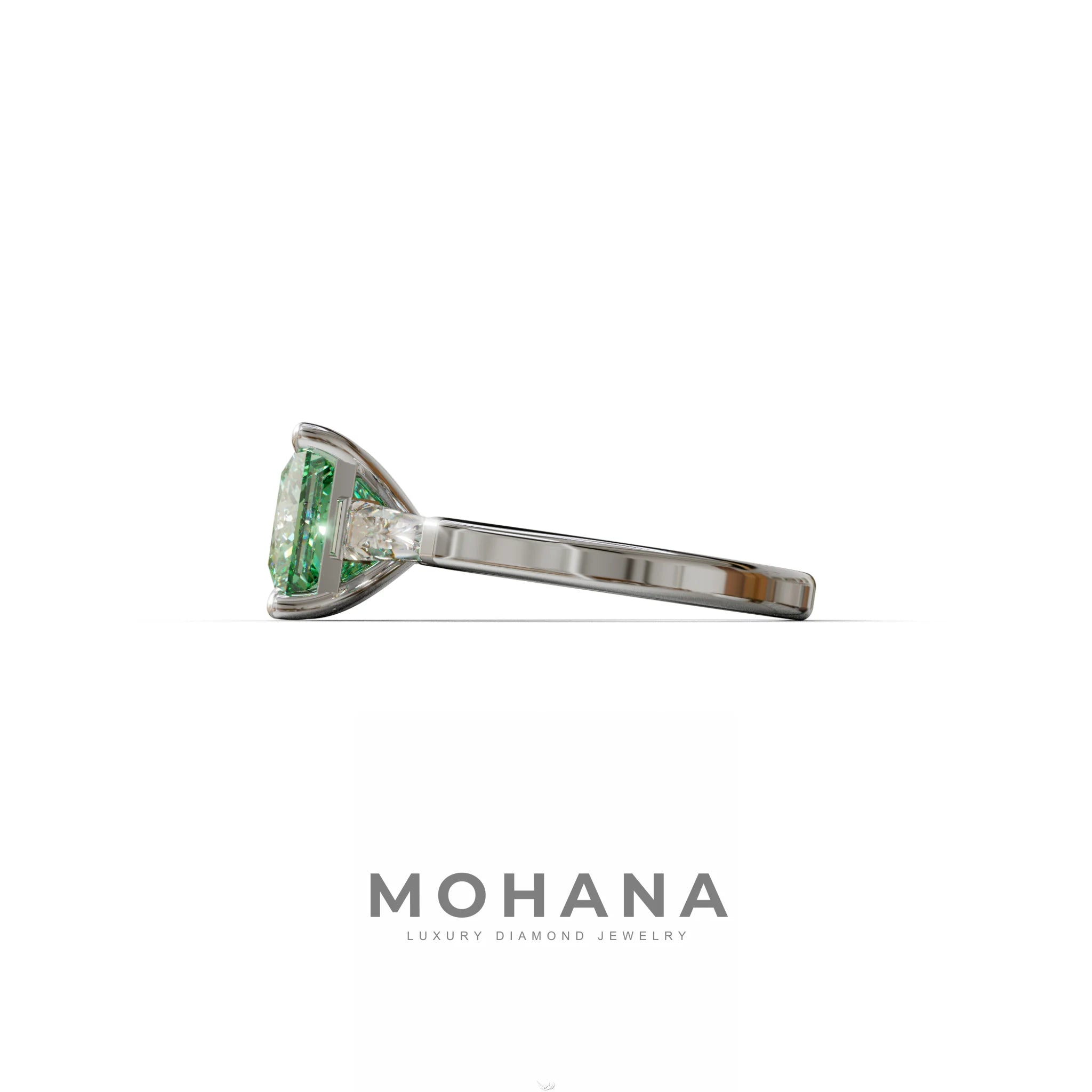 3 Carat Green Princess & Baguette Cut Lab Grown Diamond Ring - Alluring