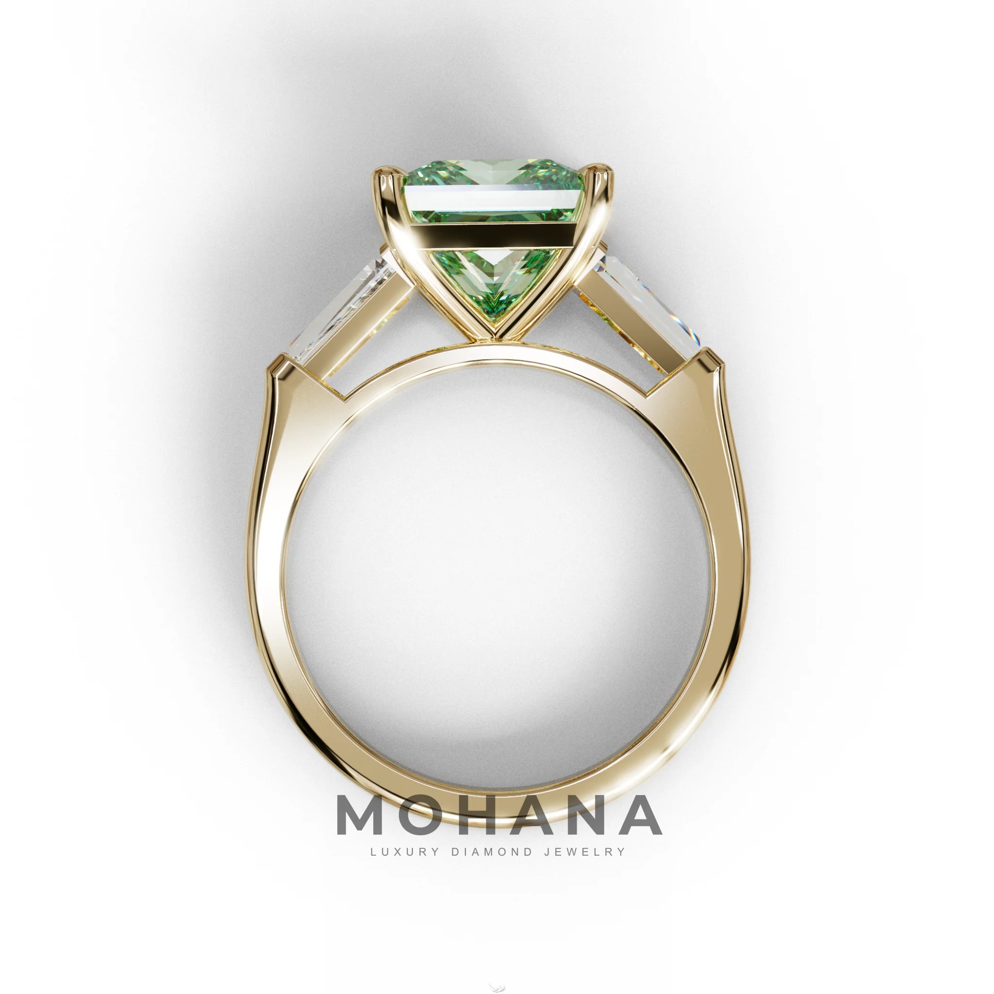 3 Carat Green Princess & Baguette Cut Lab Grown Diamond Ring - Alluring