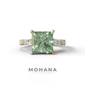 3 Carat Green Princess & Baguette Cut Lab Grown Diamond Ring - Alluring - 10K Solid Gold / Yellow Gold
