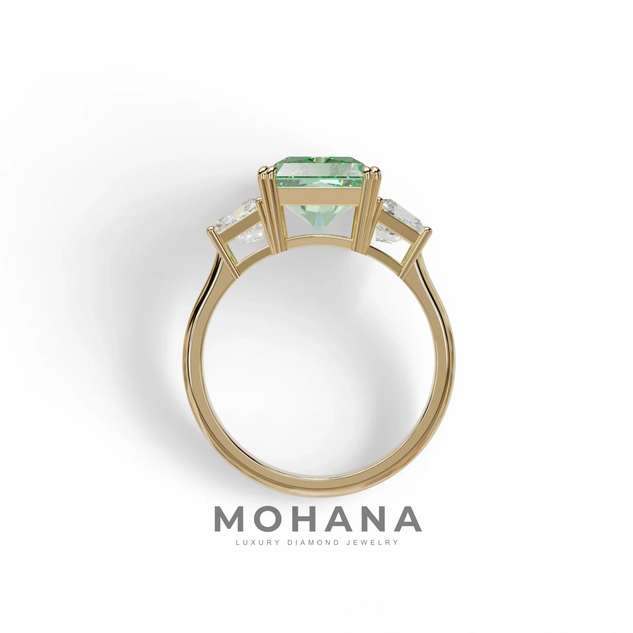 4 Carat Green Lab Grown Diamond Engagement Ring – Radiant Cut Three Stone | Taco