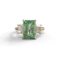 4 Carat Green Radiant & Trapezoid Three Stone Engagement Ring - Embrace - 10K Solid Gold / Yellow Gold