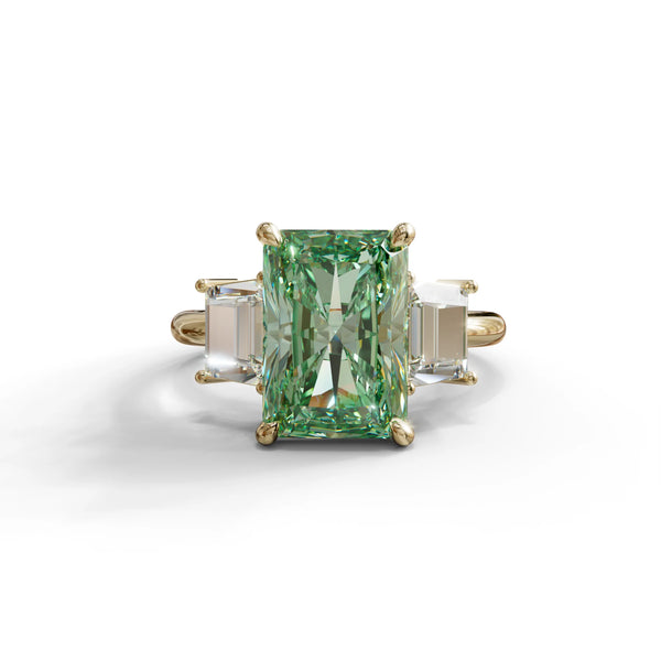 4 Carat Green Lab Grown Diamond Engagement Ring – Radiant Cut Three Stone